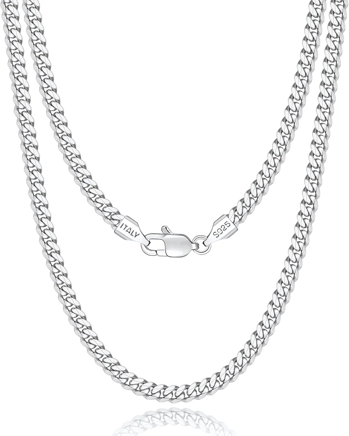 Italian Solid 18k Gold Over 925 Sterling Silver Chain Necklace for Men, 4mm Diamond Cut Cuban Chain for Men Boys Women, Sturdy & Shiny & Not Easy to Fade & Comfortable 16 18 20 22 24 26 Inch