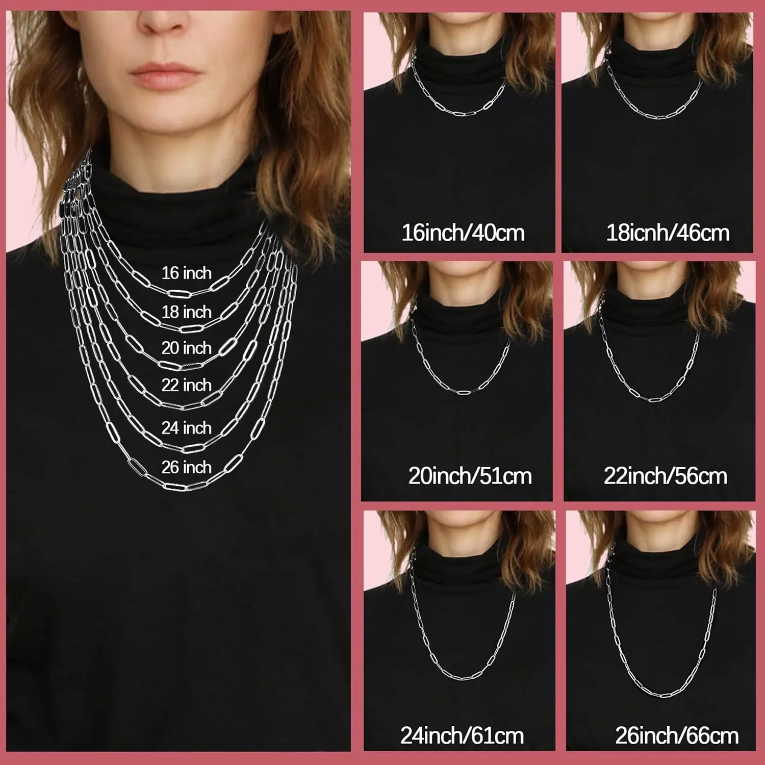 Italy 14K Real Gold Over 925 Sterling Silver Paperclip Chain Necklace for Women, 3/4/5mm Women's Paperclip Chain Necklace, World's Top Craftsmanship Necklace for Women 16 18 20 22 24 26 Inch