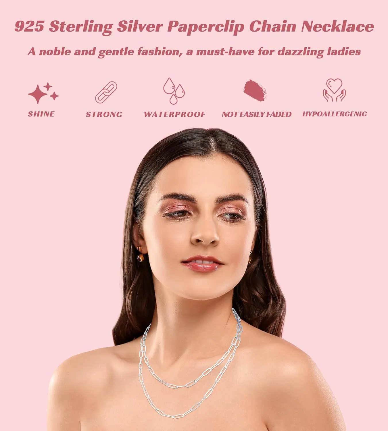 Italy 14K Real Gold Over 925 Sterling Silver Paperclip Chain Necklace for Women, 3/4/5mm Women's Paperclip Chain Necklace, World's Top Craftsmanship Necklace for Women 16 18 20 22 24 26 Inch