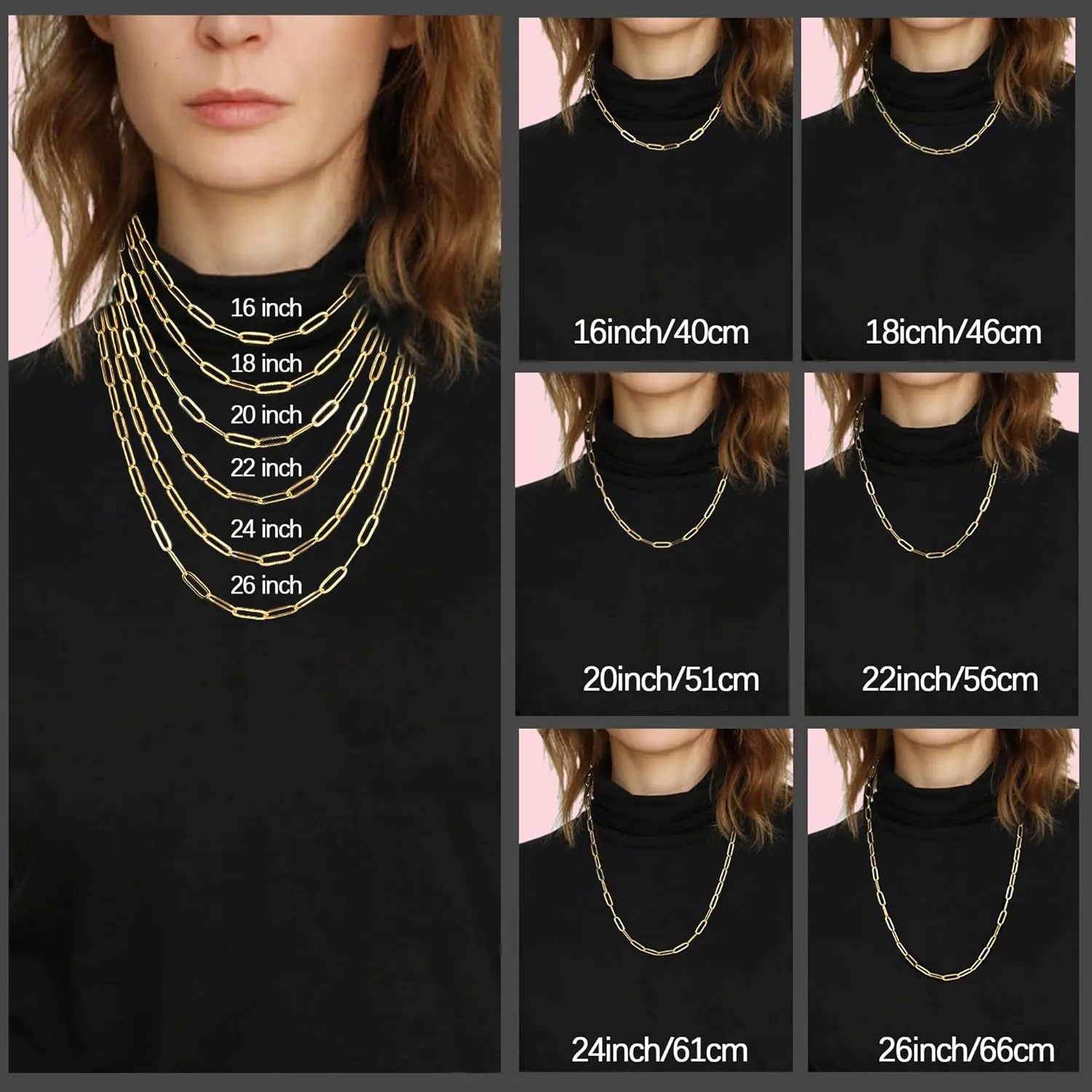 Italy Solid 18K Gold Over 925 Sterling Silver Paperclip Chain Necklace for Women, 3/4mm Women's Chain Necklace, World's Top Craftsmanship Necklace for Women 16 18 20 22 24 26 Inch