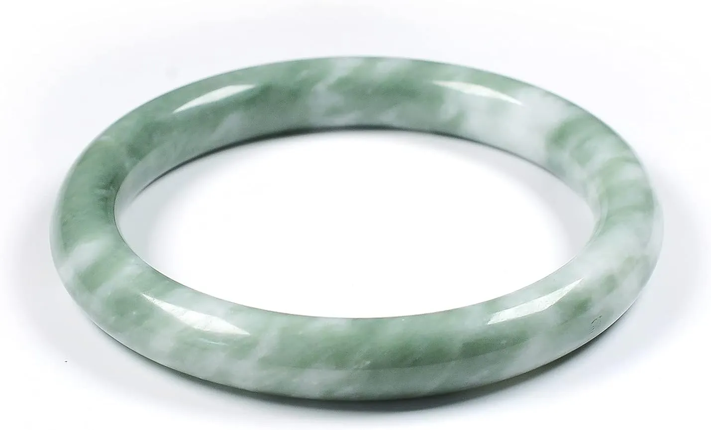 Jade Bracelet for Women, 100% Natural Green Jade, Good Luck Genuine Grade A Round Jade Bangles with Jewelry Box and Certificate, Inner 2.12-2.52''/54-64mm