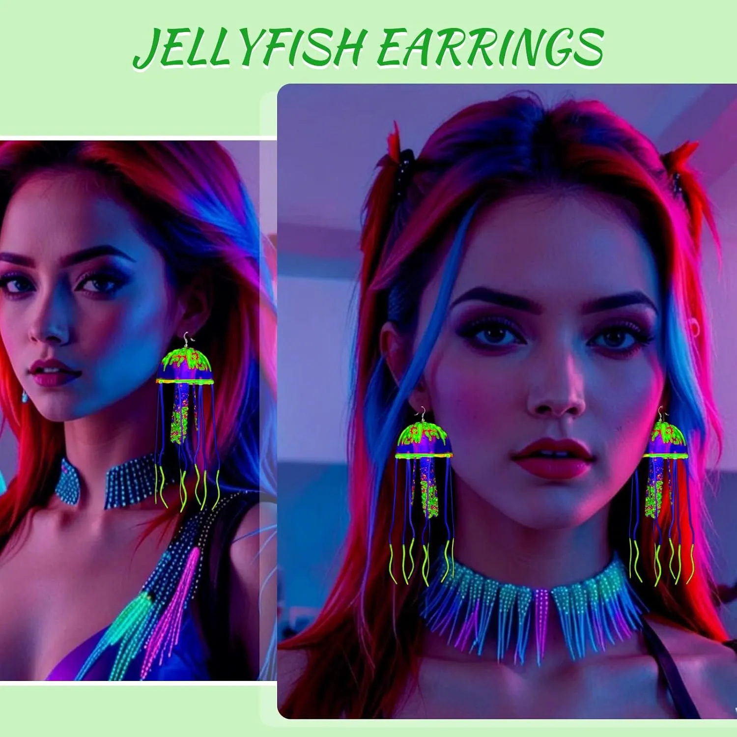 Jellyfish Earrings Light Up Glow in The Dark Unique Weird Fun Fluorescent Party Earrings for Women Men Waterproof Costume Accessories for Rave Festival Night Events