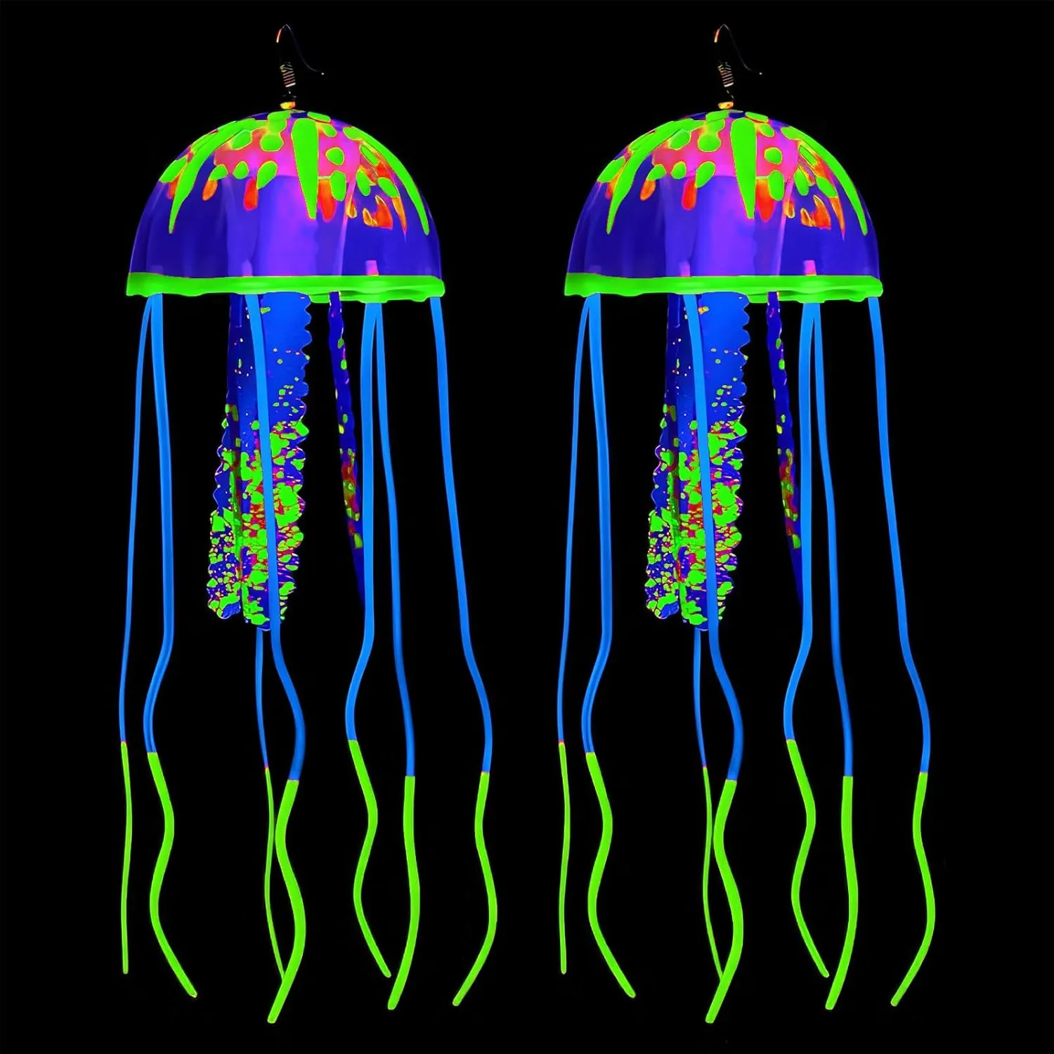 Jellyfish Earrings Light Up Glow in The Dark Unique Weird Fun Fluorescent Party Earrings for Women Men Waterproof Costume Accessories for Rave Festival Night Events