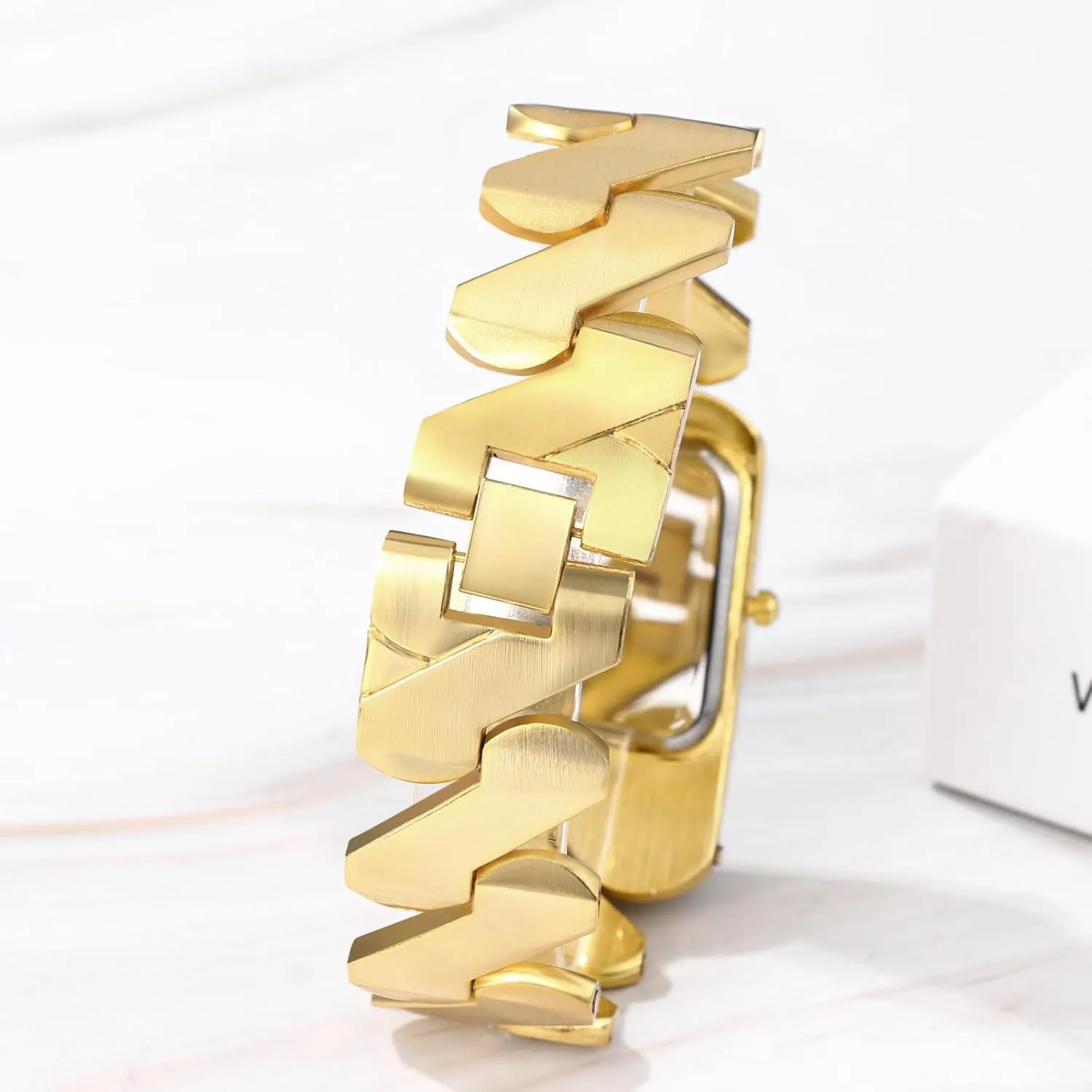 JewelryWe Men Women Square Watches: Analog Big Numerals Quartz Watch Stainless Steel Link Chain Couples Matching Bracelet Watch