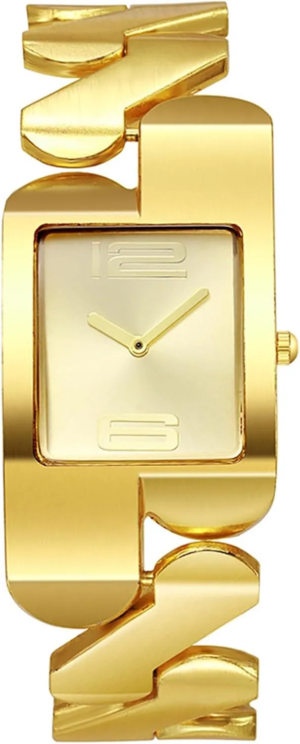 JewelryWe Men Women Square Watches: Analog Big Numerals Quartz Watch Stainless Steel Link Chain Couples Matching Bracelet Watch