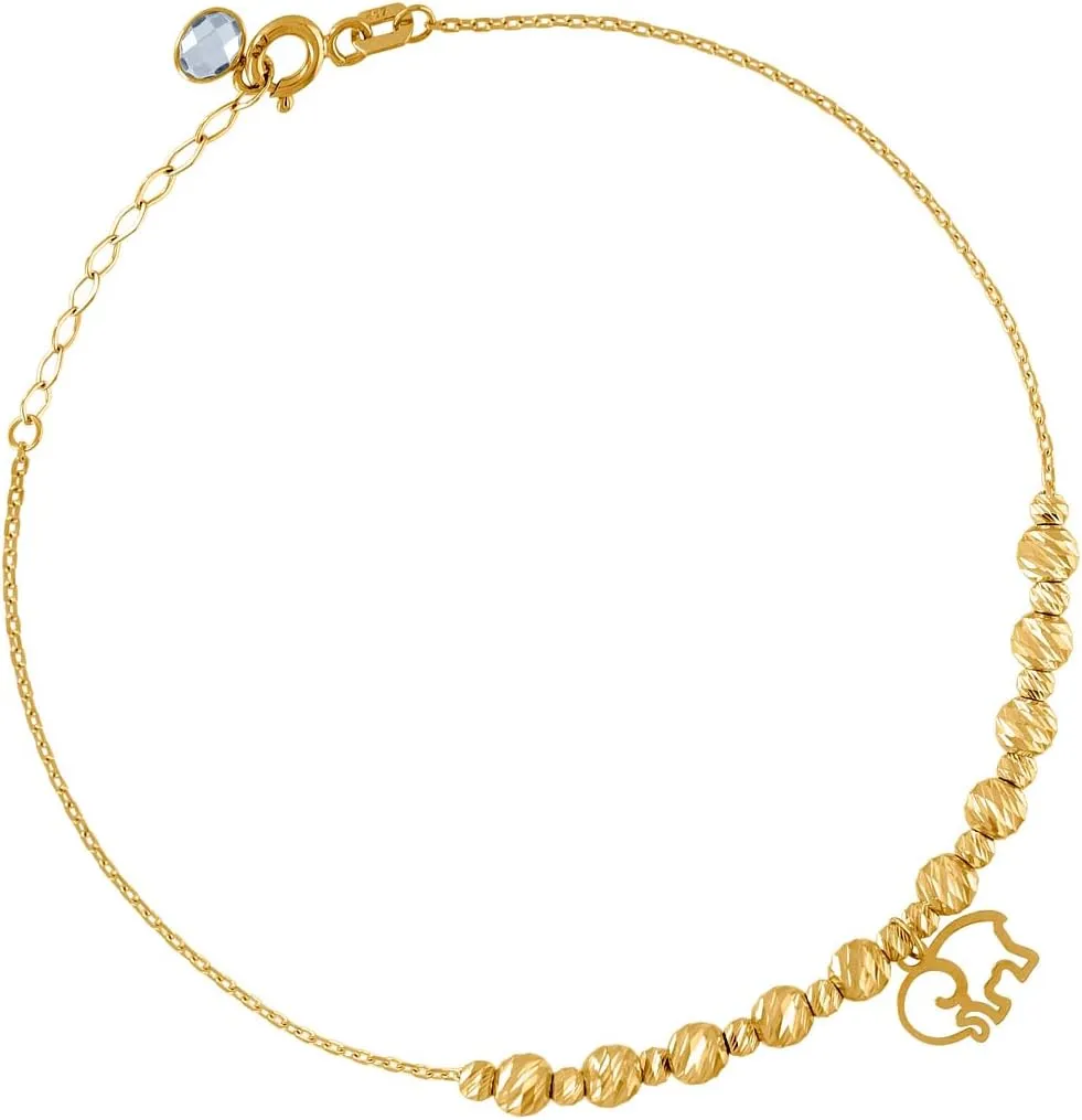JewelryWeb 10k Yellow Gold Womens CZ Simulated Diamond Elephant Sparkle Cut Beaded Charm Anklet 8 Inch-Anklet for Women