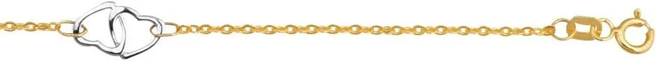 JewelryWeb 14k 9 Yellow White Gold Adj able Cable Chain Anklet Interlock Double Station Love Heart Charm 10 Inch-Anklet for Women and Men