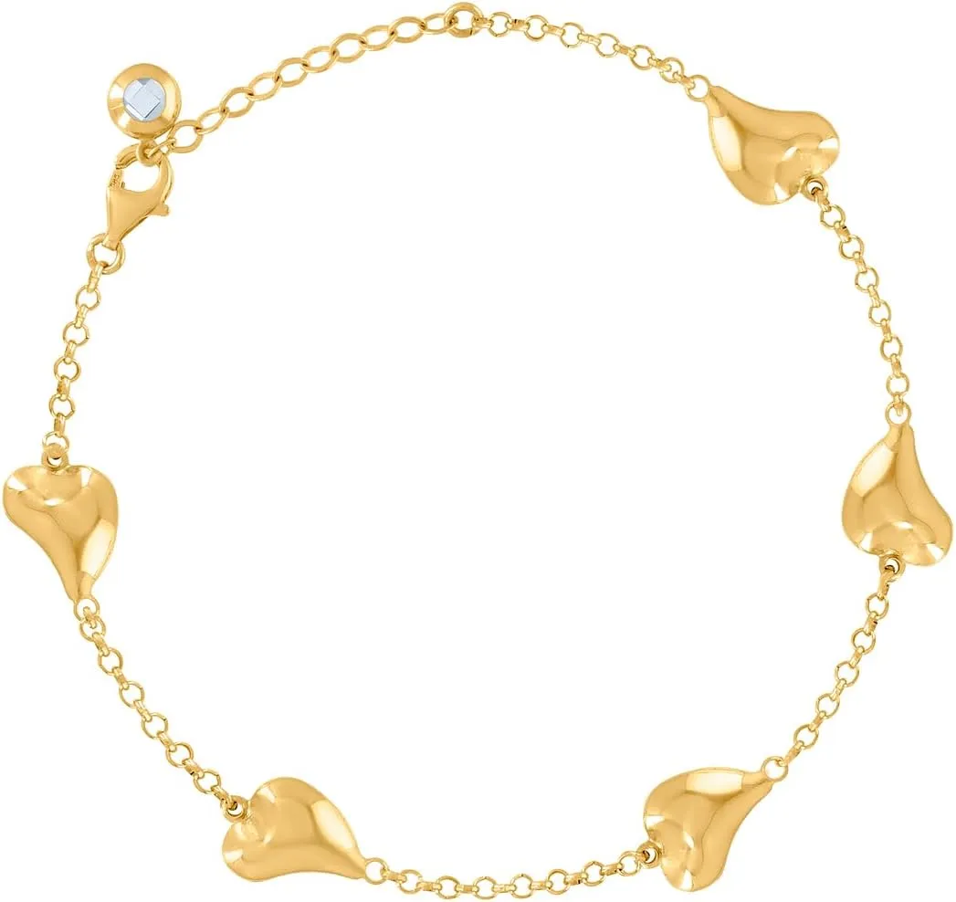 JewelryWeb 14k Yellow Gold Womens CZ Simulated Diamond Love Heart Charm Anklet Bracelet 8 Inch 8.5mm Long-Anklet for Women