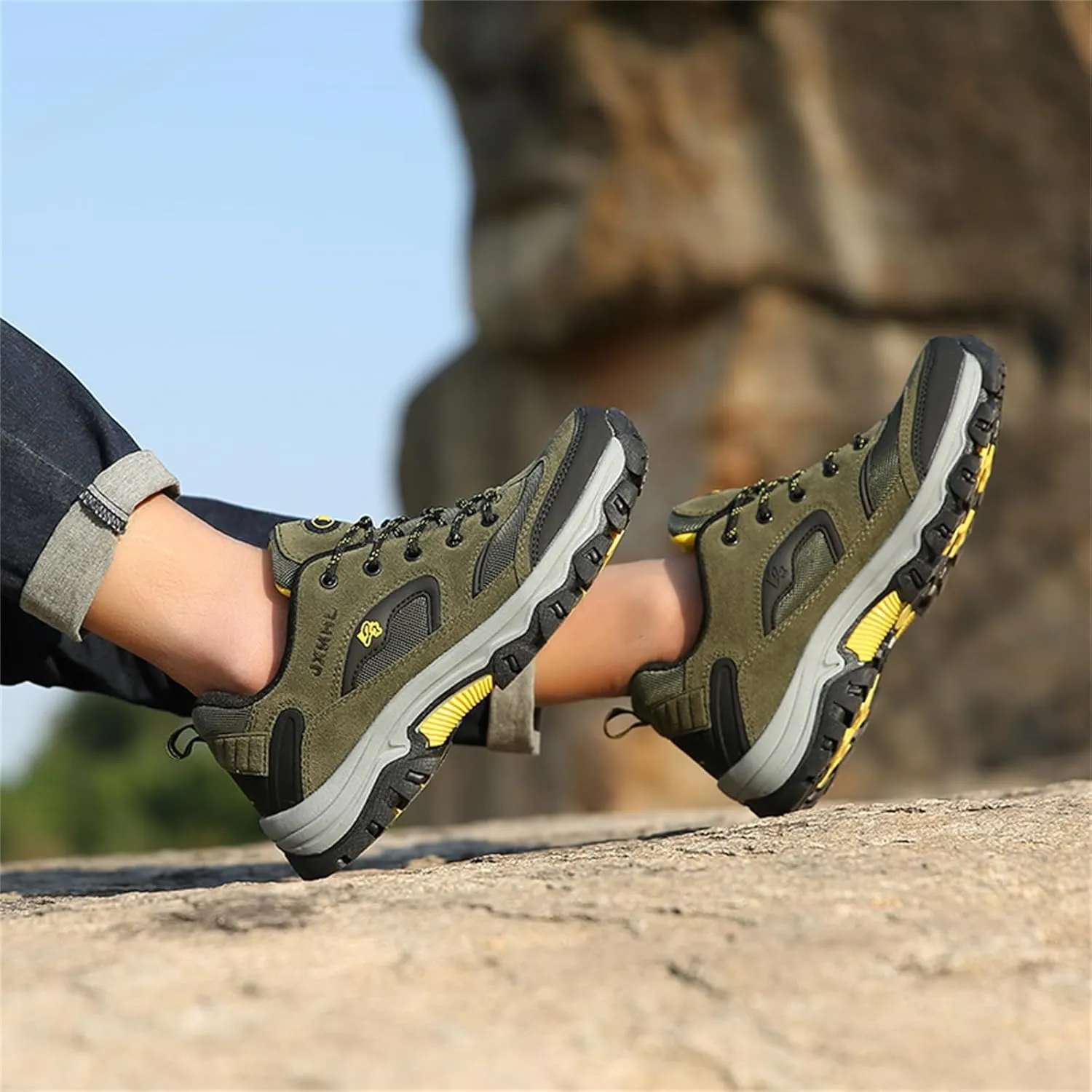 JiuQing Men's Hiking Shoes Casual Trail Running Shoes Waterproof Low Rise Backpacking Camping Trekking Shoes