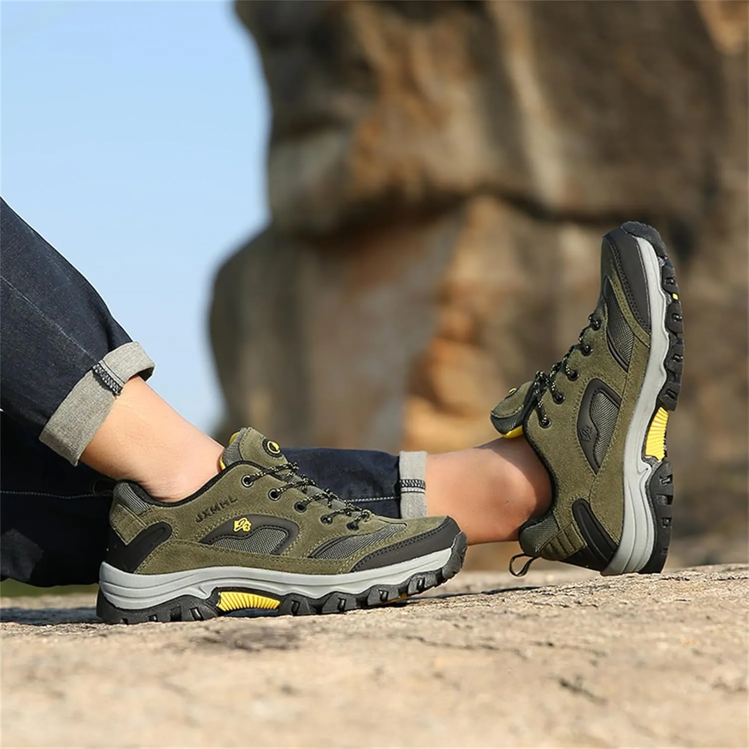 JiuQing Men's Hiking Shoes Casual Trail Running Shoes Waterproof Low Rise Backpacking Camping Trekking Shoes