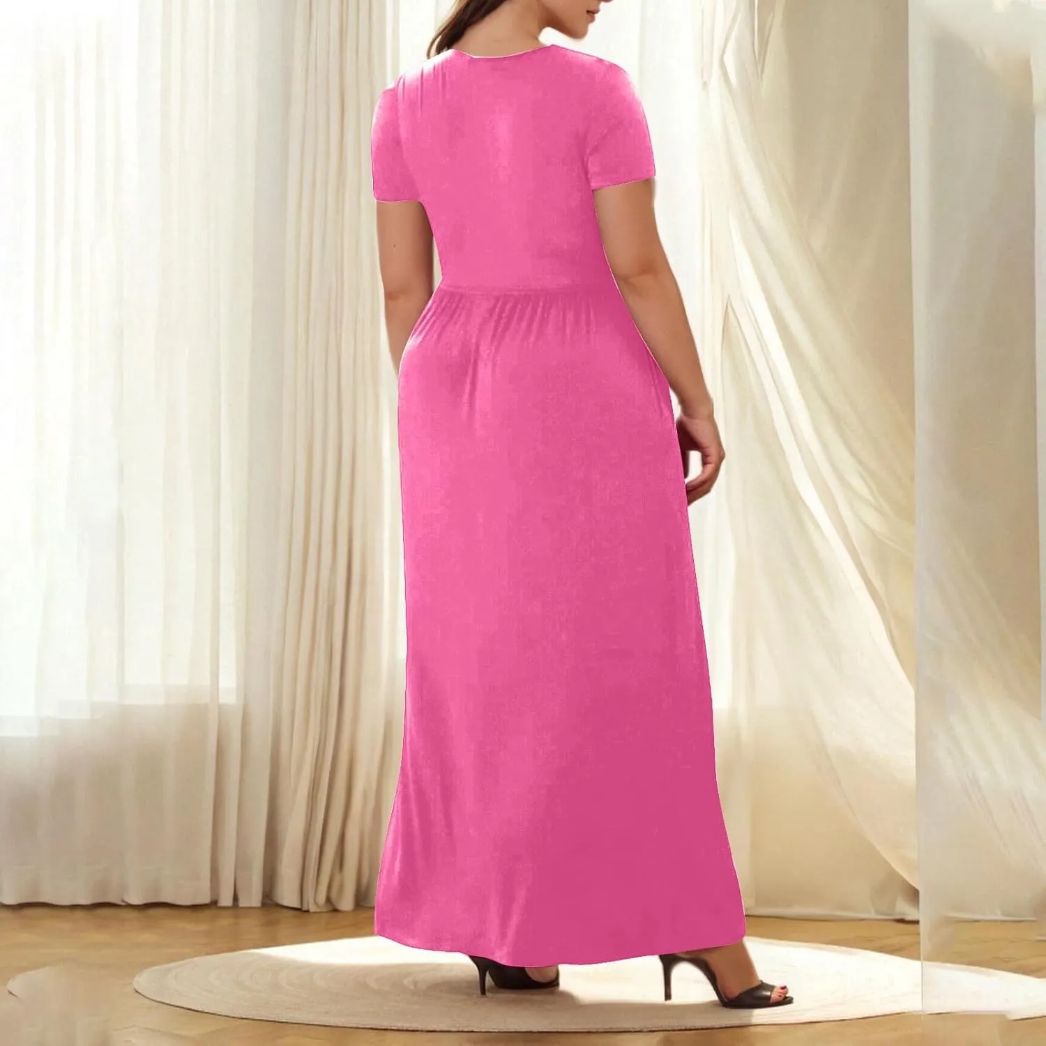 JOAU Women's Plus Size Summer Short Sleeve Maxi Dress 2025 Casual Wrap V Neck A Line Flowy Beach Long Dresses with Pockets