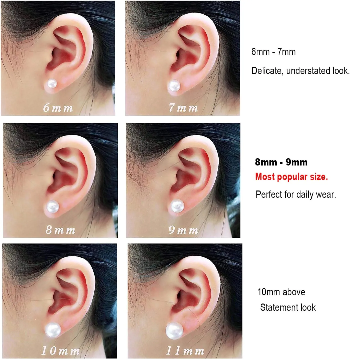 JORA 14K Gold AAA  Handpicked Round Freshwater Cultured White Pearl Stud Earrings for Women Girls