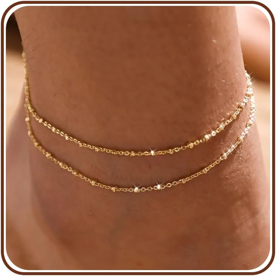 JSJOY Anklet Bracelets for Women Silver Gold Anklet Bracelets for Women Waterproof Layered Anklets Summer Vacation Jewelry Gift for Mom Women