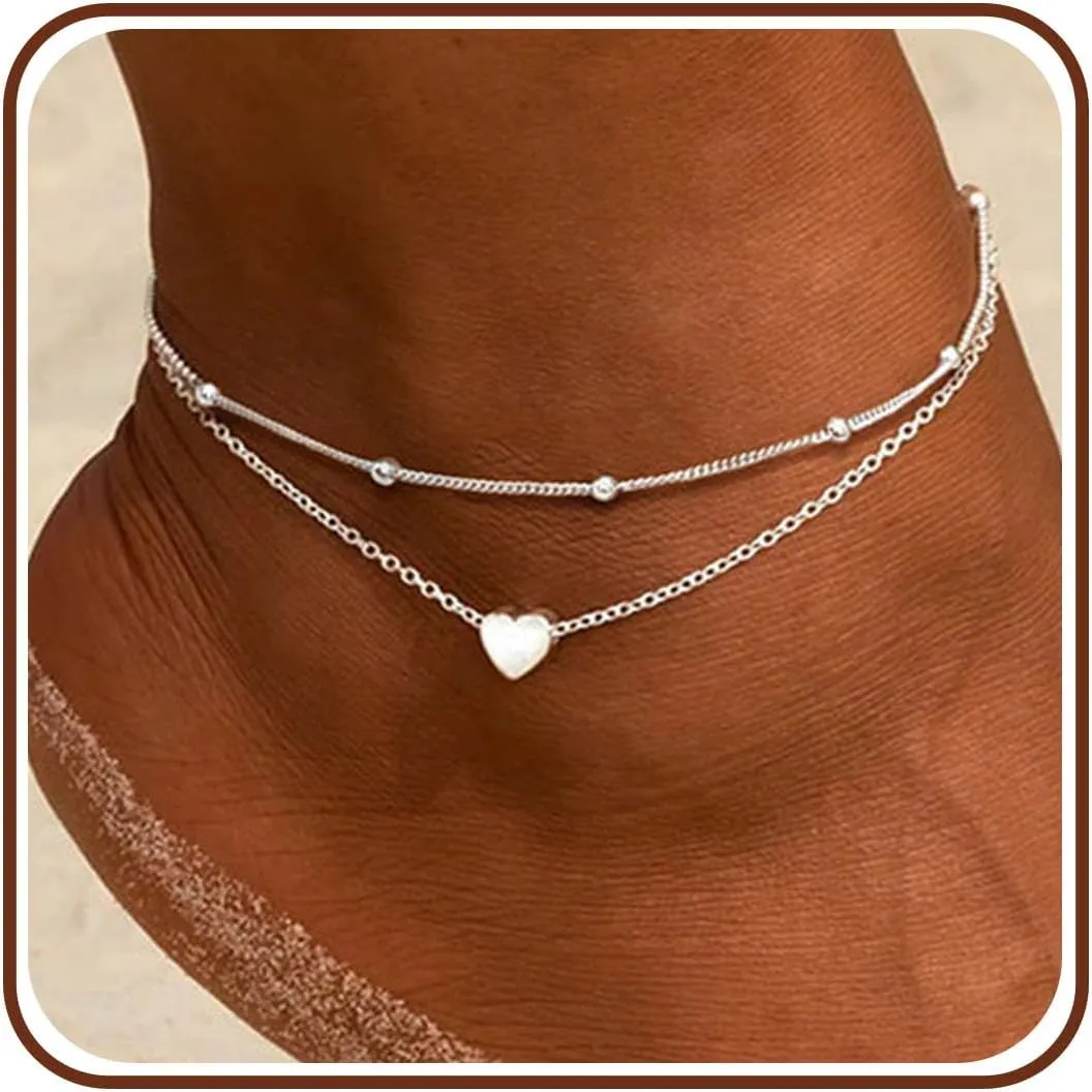 JSJOY Anklet Bracelets for Women Silver Gold Anklet Bracelets for Women Waterproof Layered Anklets Summer Vacation Jewelry Gift for Mom Women