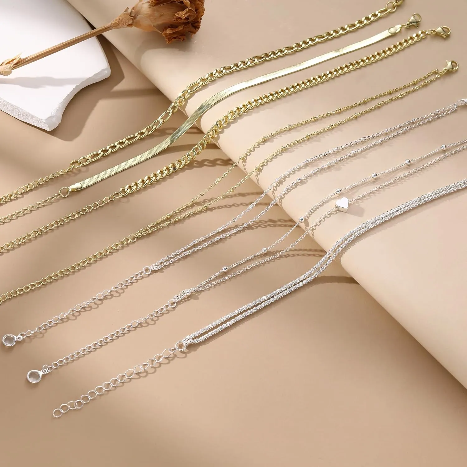 JSJOY Anklet Bracelets for Women Silver Gold Anklet Bracelets for Women Waterproof Layered Anklets Summer Vacation Jewelry Gift for Mom Women