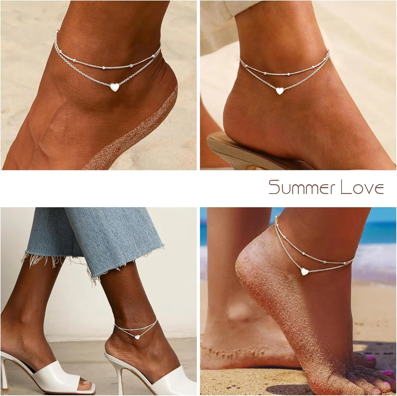JSJOY Anklet Bracelets for Women Silver Gold Anklet Bracelets for Women Waterproof Layered Anklets Summer Vacation Jewelry Gift for Mom Women