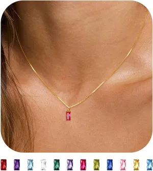 JSJOY S925 Birthstone Necklaces for Women Dainty Gold Emerald Green Necklace Sterling Silver Birthday Gifts for Teens Cubic Zirconia Diamond Necklaces Mothers Day Gifts