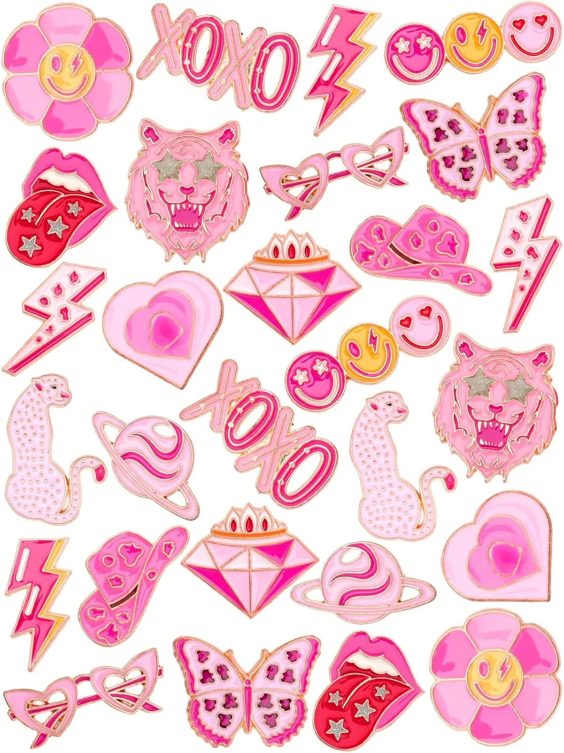 JUNEBRUSHS 28pcs Girl Pink Power Brooch Pins Pink Ribbon Lapel Pins for Women Girl Power Clothes Preppy Decorations Accessories
