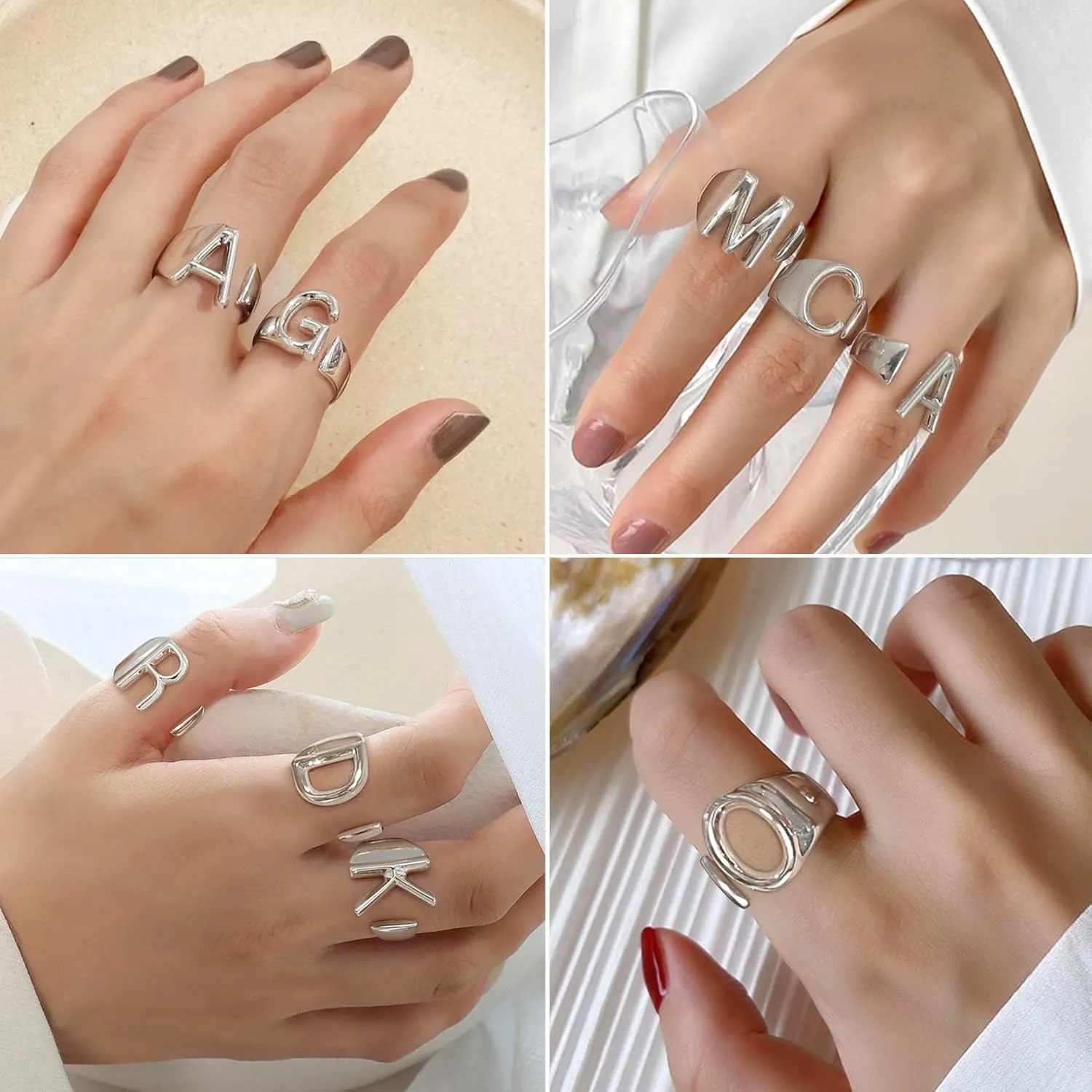 KeyStyle Bold Initial Letter Rings Adjustable, GoldChic Jewelry Women Gold Statement Ring Personalized Engraved Womens Open Signet Ring for Party (Gold, White Gold, Black)