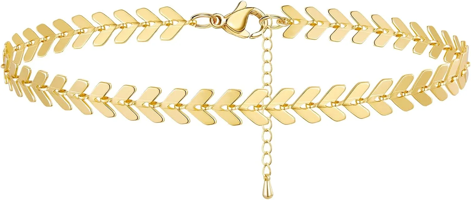 KissYan Gold Ankle Bracelets for Women, Dainty 14k Gold Plated Anklets Cuban Link Chain Ankles Adjustable Snake Tennis Anklet Bracelet Tiny Beach Foot Jewelry Gifts for Women