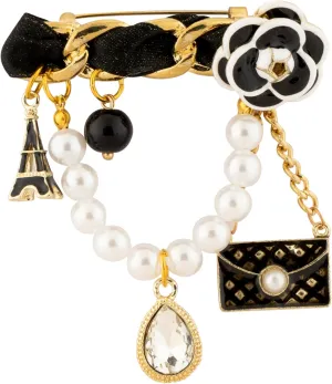 Knighthood Designer Brooch with Flower, Pearl Hanging, Bag Charm, Eiffel Tower Charm & Stone Charms for Men  Stylish Lapel Pin for Suits and Jackets