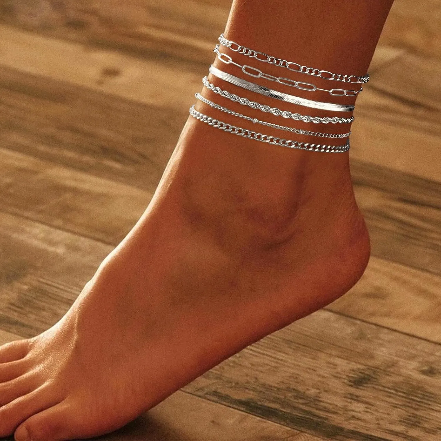 Kyerlyn Layered Anklets for Women, 14K Gold Plated Ankle Bracelets Silver Anklet Set Waterproof CZ Heart Butterfly Anklet Cuba Link Anklets Stack Women Summer Beach Dainty Jewelry Gift