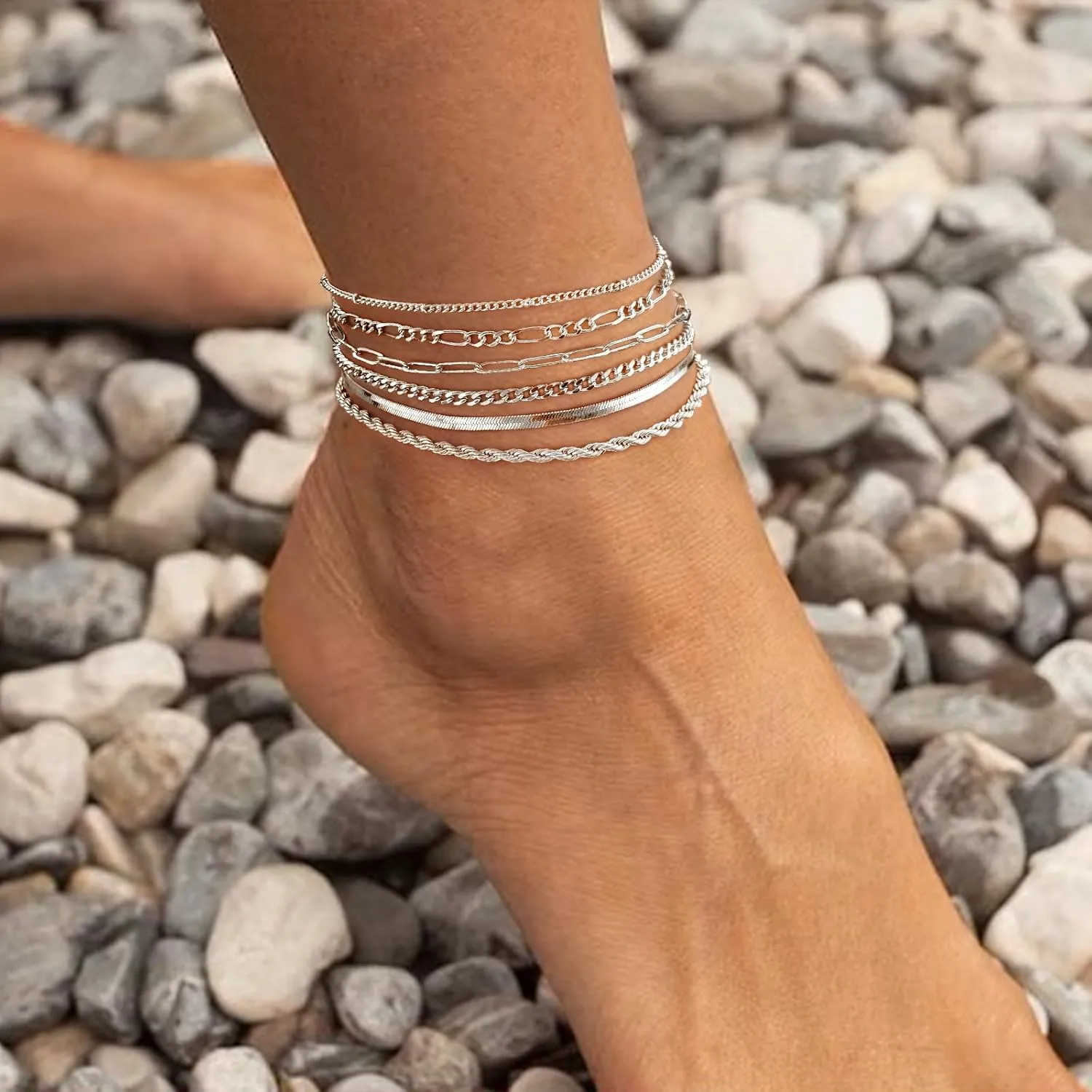 Kyerlyn Layered Anklets for Women, 14K Gold Plated Ankle Bracelets Silver Anklet Set Waterproof CZ Heart Butterfly Anklet Cuba Link Anklets Stack Women Summer Beach Dainty Jewelry Gift
