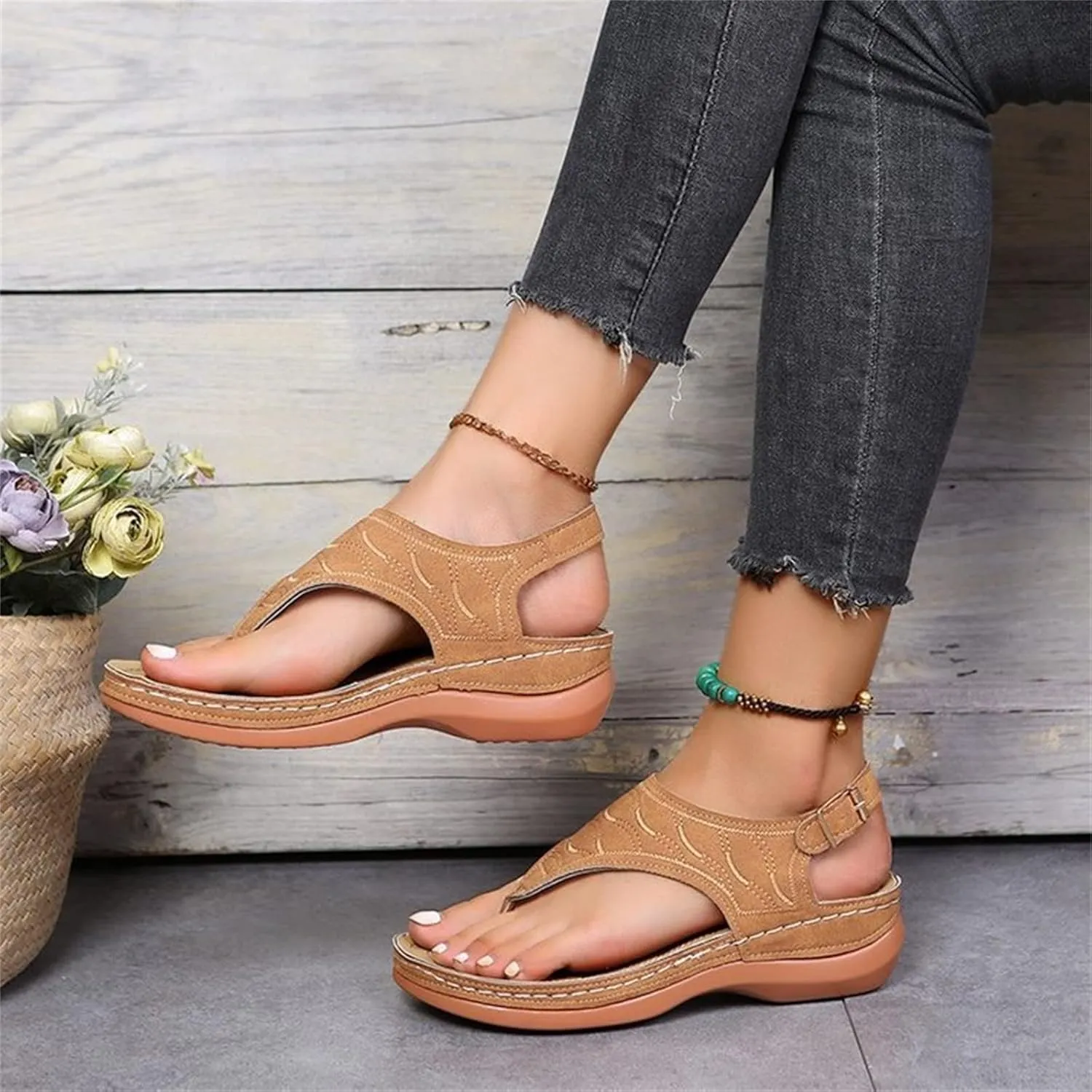 Ladmiple Orthotic Sandals For Women Wide Width Comfortable Orthopedic Slides Dressy Summer Flip Flops with Arch Support