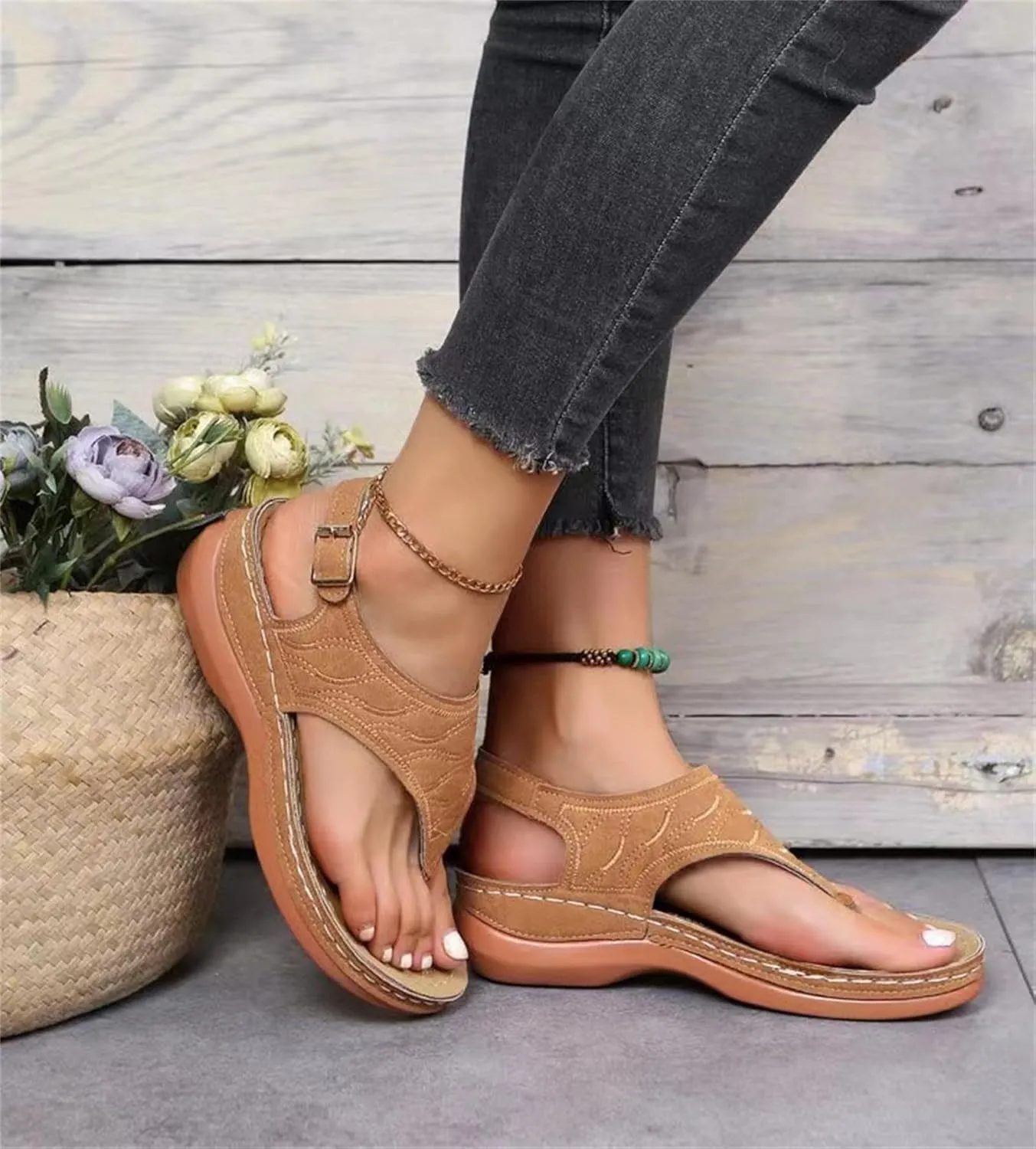 Ladmiple Orthotic Sandals For Women Wide Width Comfortable Orthopedic Slides Dressy Summer Flip Flops with Arch Support