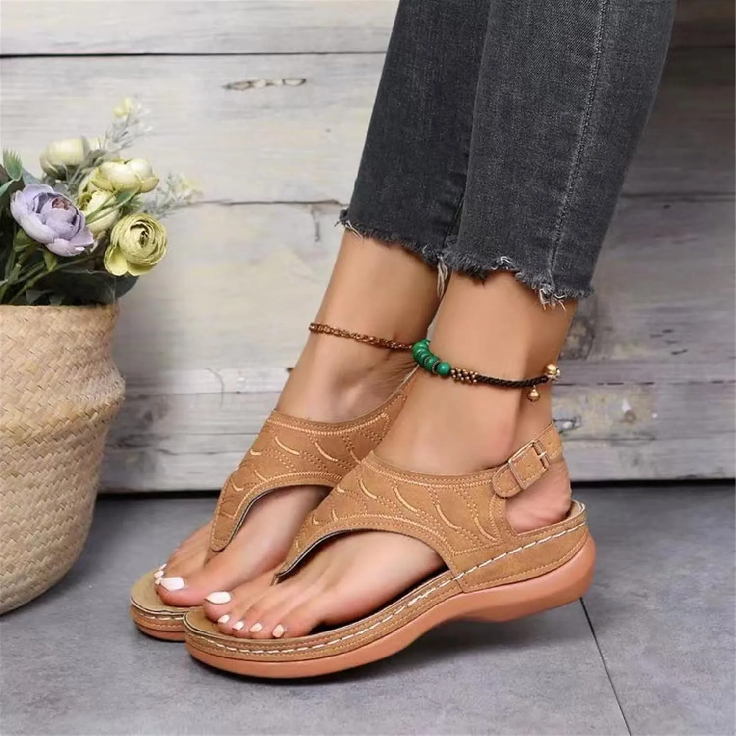 Ladmiple Orthotic Sandals For Women Wide Width Comfortable Orthopedic Slides Dressy Summer Flip Flops with Arch Support