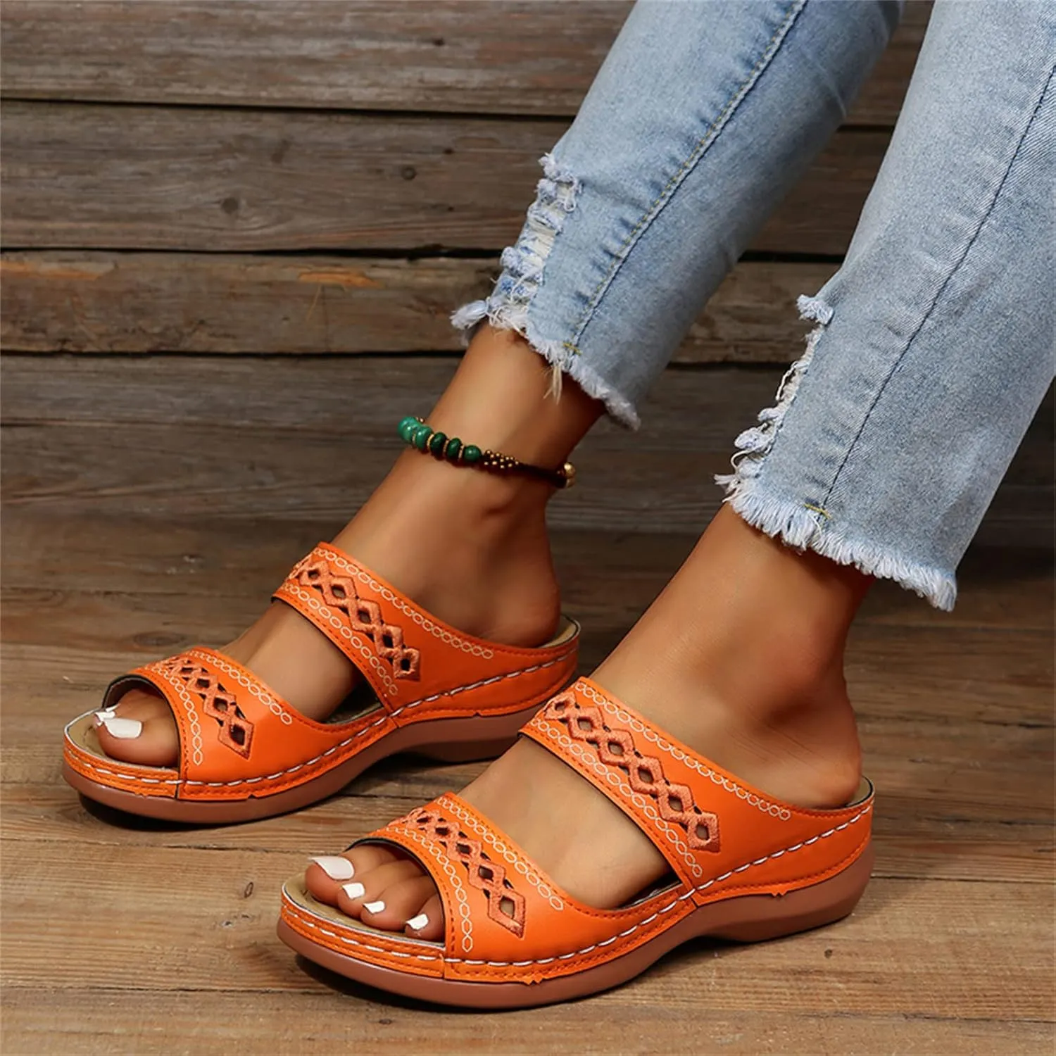 Ladmiple Sandalias para Mujer Elegantes, Sandals Women Orthopedic Open Toe Sandals Retro Anti-Slip Breathable Sandals
