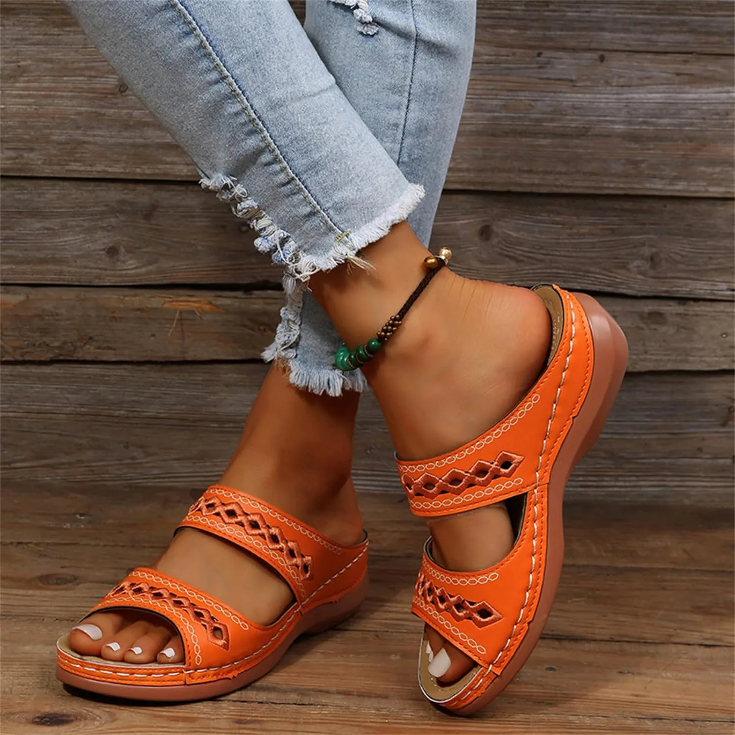 Ladmiple Sandalias para Mujer Elegantes, Sandals Women Orthopedic Open Toe Sandals Retro Anti-Slip Breathable Sandals