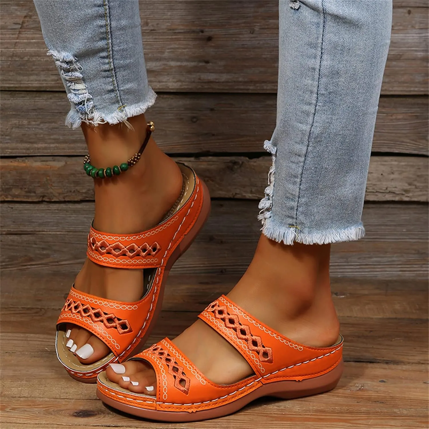 Ladmiple Sandalias para Mujer Elegantes, Sandals Women Orthopedic Open Toe Sandals Retro Anti-Slip Breathable Sandals