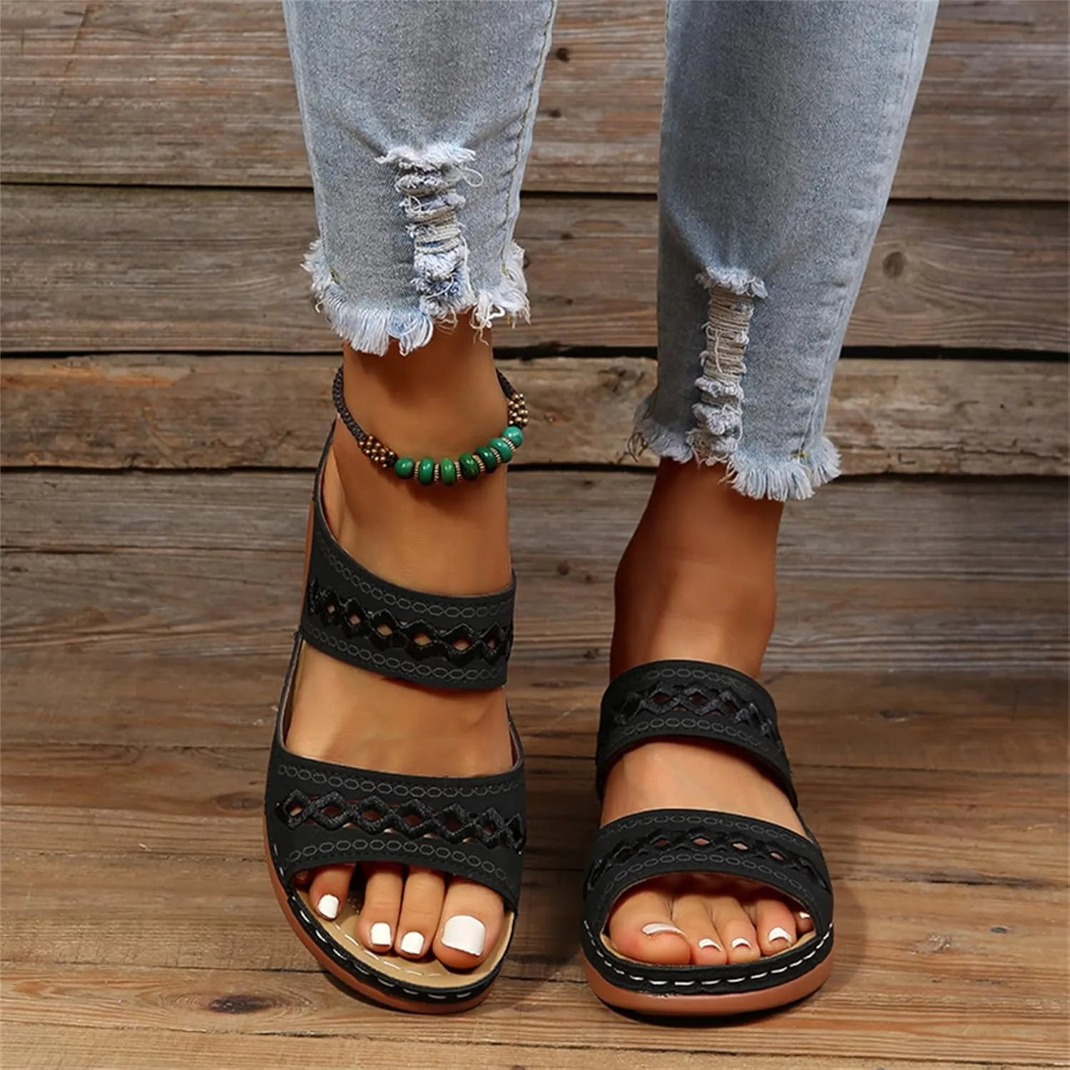 Ladmiple Sandals Women Beach Cute Orthotic Slides Comfortable Dressy Summer Walking Orthopedic Flip Flops with Arch Support