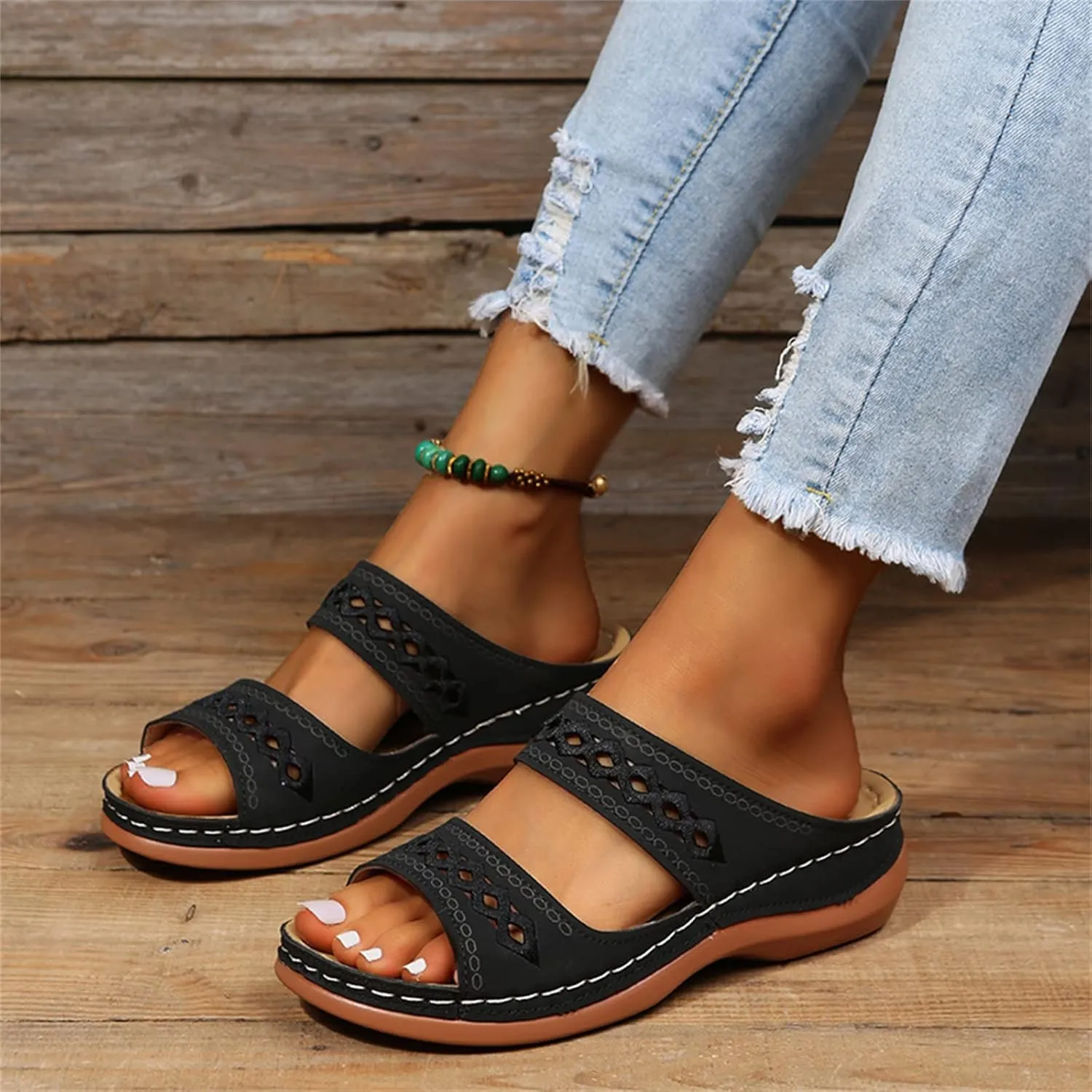 Ladmiple Sandals Women Beach Cute Orthotic Slides Comfortable Dressy Summer Walking Orthopedic Flip Flops with Arch Support