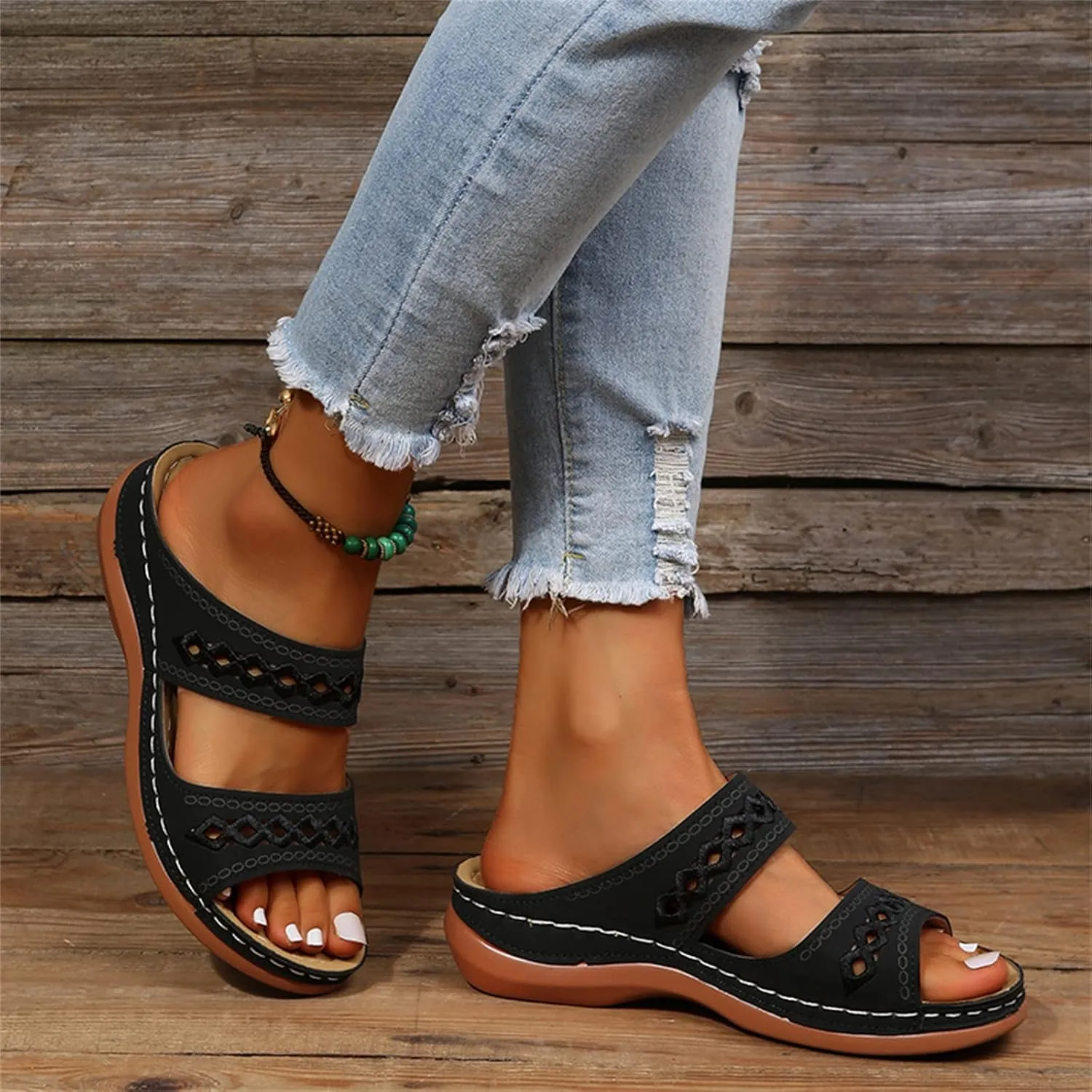 Ladmiple Sandals Women Beach Cute Orthotic Slides Comfortable Dressy Summer Walking Orthopedic Flip Flops with Arch Support