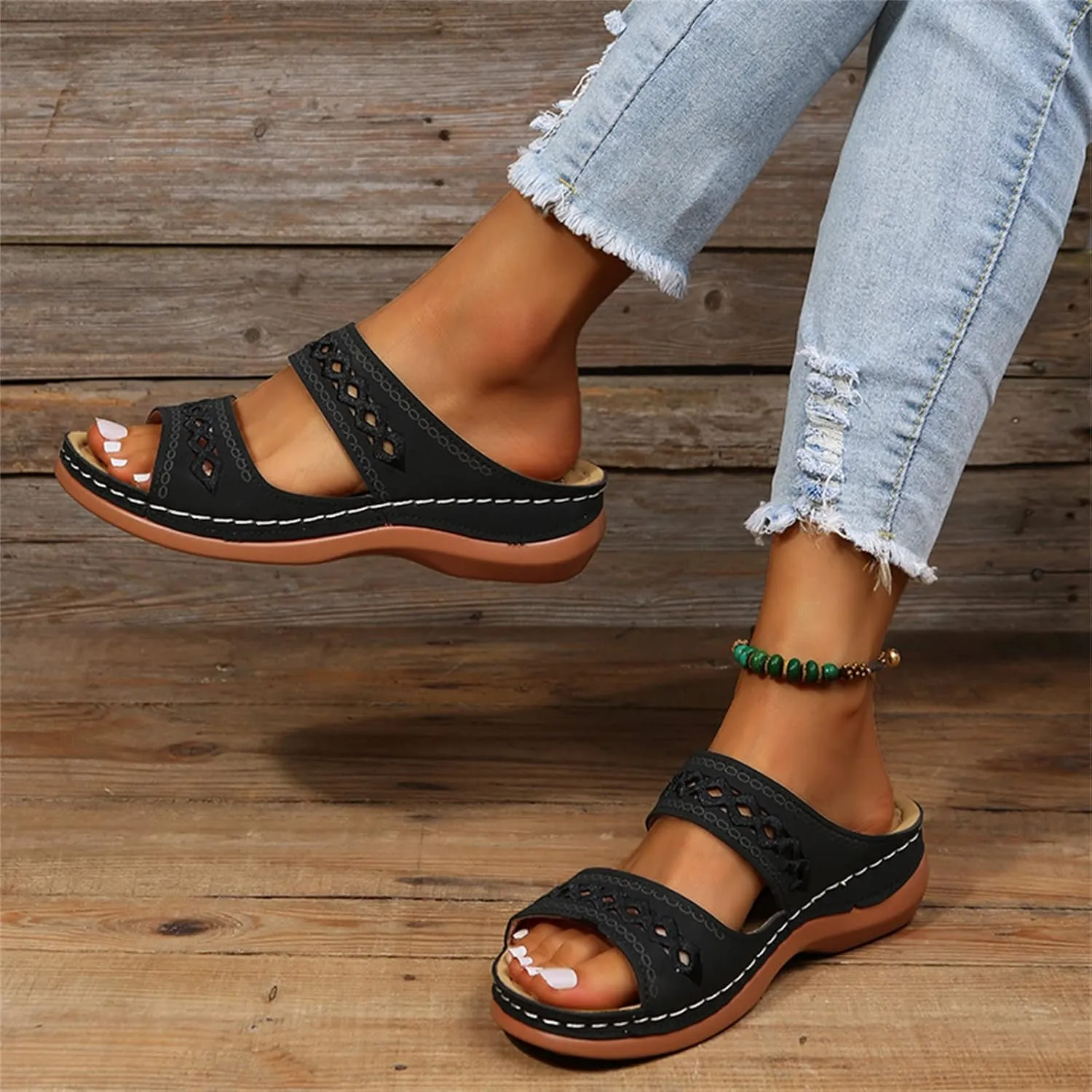 Ladmiple Sandals Women Beach Cute Orthotic Slides Comfortable Dressy Summer Walking Orthopedic Flip Flops with Arch Support