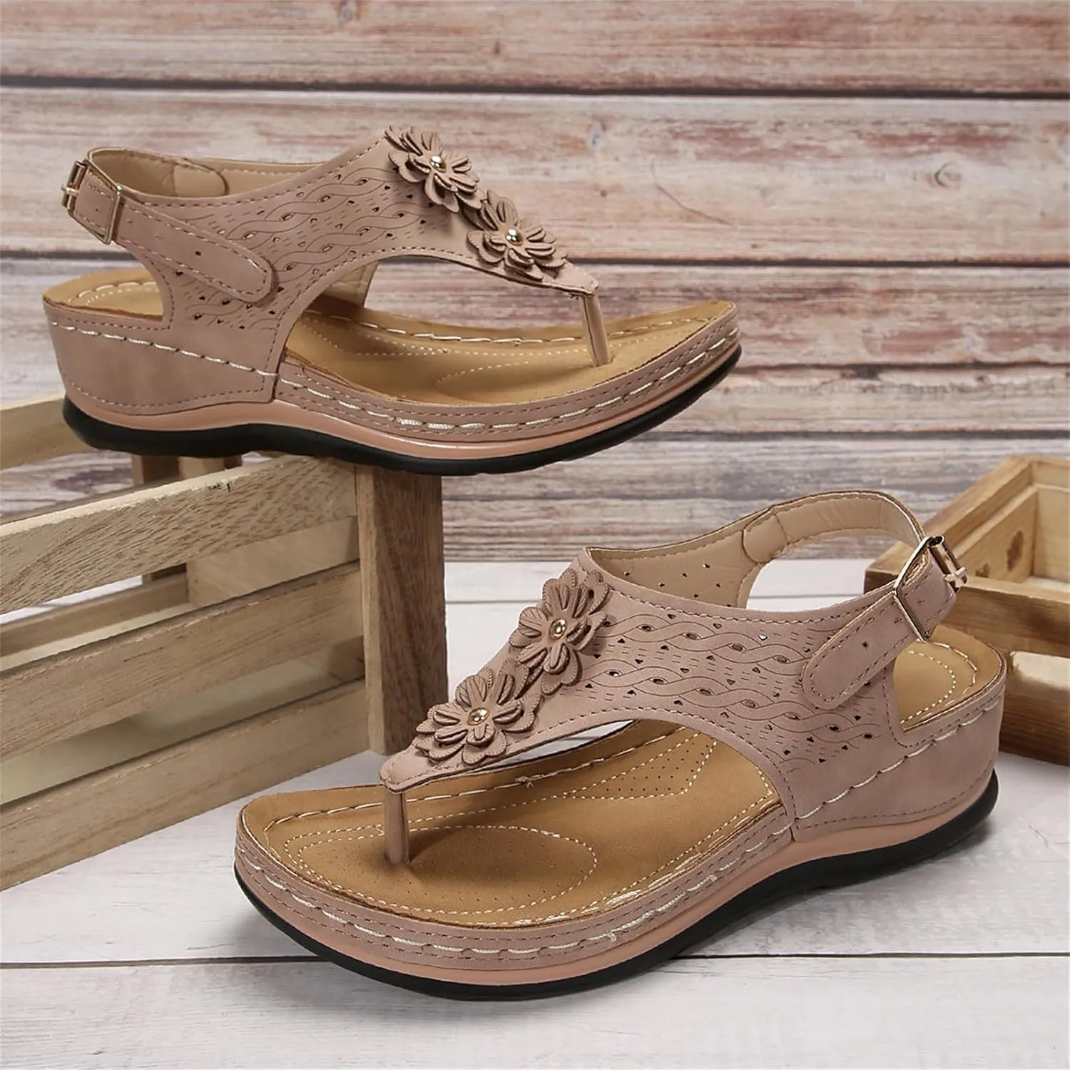 Ladmiple Sandals Women Dressy Summer Flat Flip Flops Orthotic Sandals Arch Support Comfortable Walking Orthopedic Slides