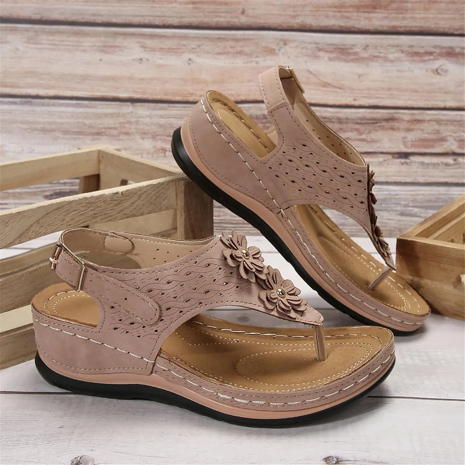 Ladmiple Sandals Women Dressy Summer Flat Flip Flops Orthotic Sandals Arch Support Comfortable Walking Orthopedic Slides