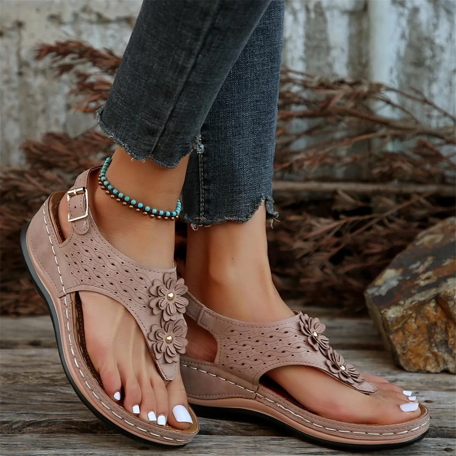Ladmiple Sandals Women Dressy Summer Flat Flip Flops Orthotic Sandals Arch Support Comfortable Walking Orthopedic Slides