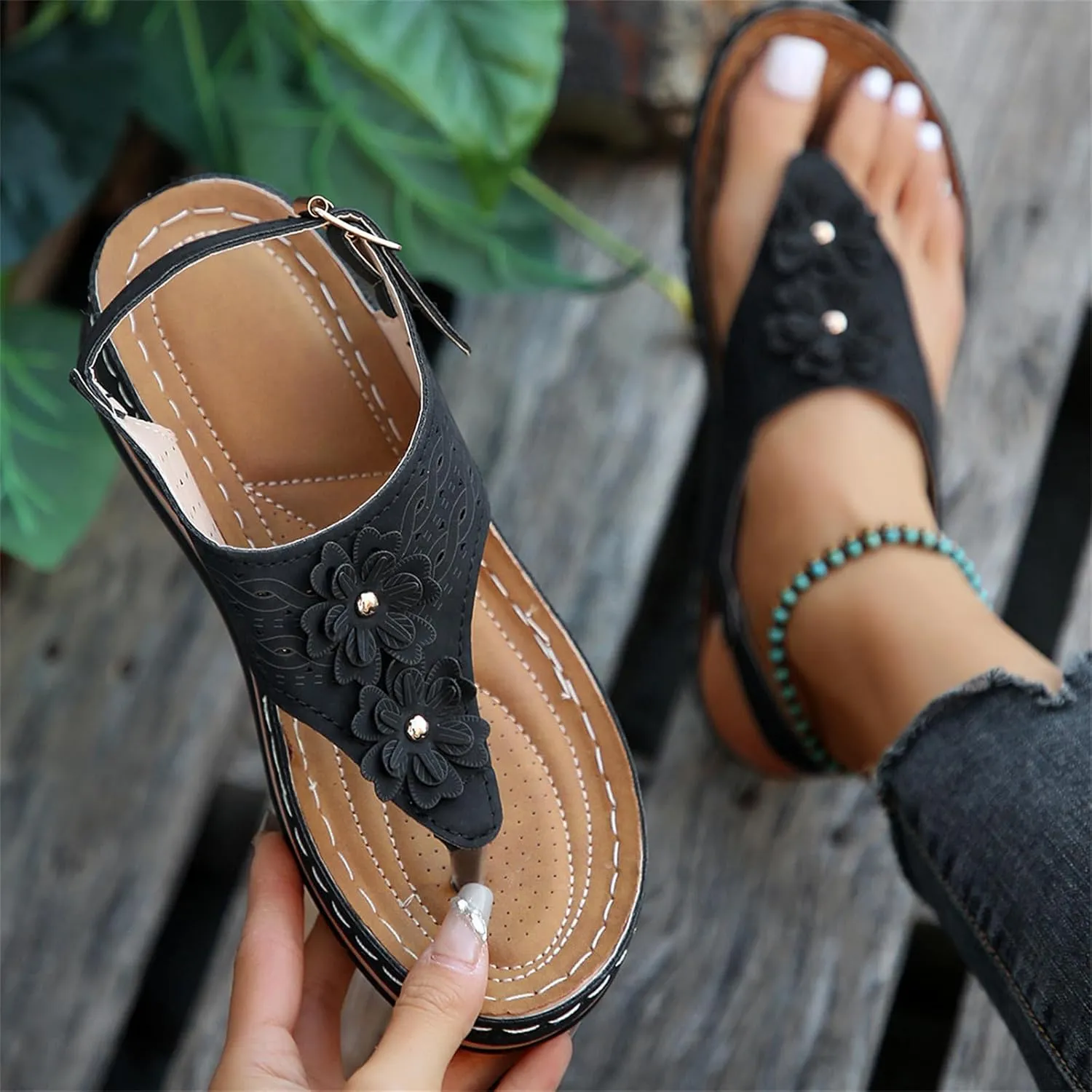 Ladmiple Sandals Women Dressy Summer Wedge Comfortable Walking Orthopedic Flip Flops Orthotic Slides with Arch Support 2024