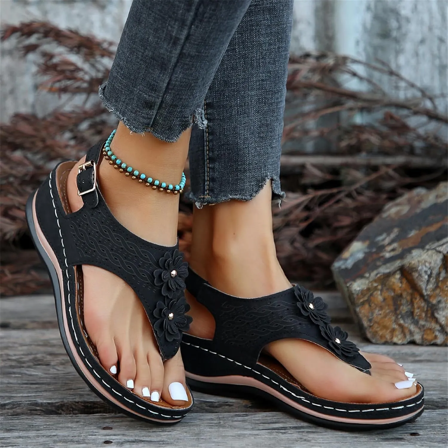 Ladmiple Sandals Women Dressy Summer Wedge Comfortable Walking Orthopedic Flip Flops Orthotic Slides with Arch Support 2024