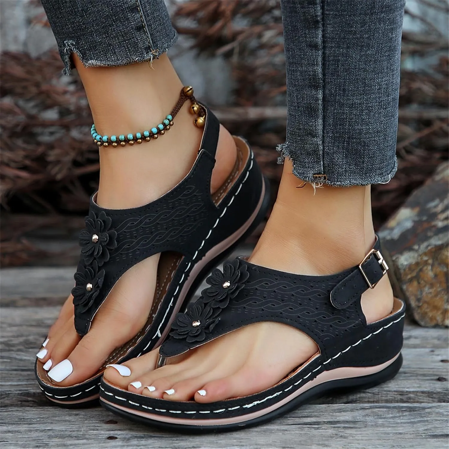 Ladmiple Sandals Women Dressy Summer Wedge Comfortable Walking Orthopedic Flip Flops Orthotic Slides with Arch Support 2024