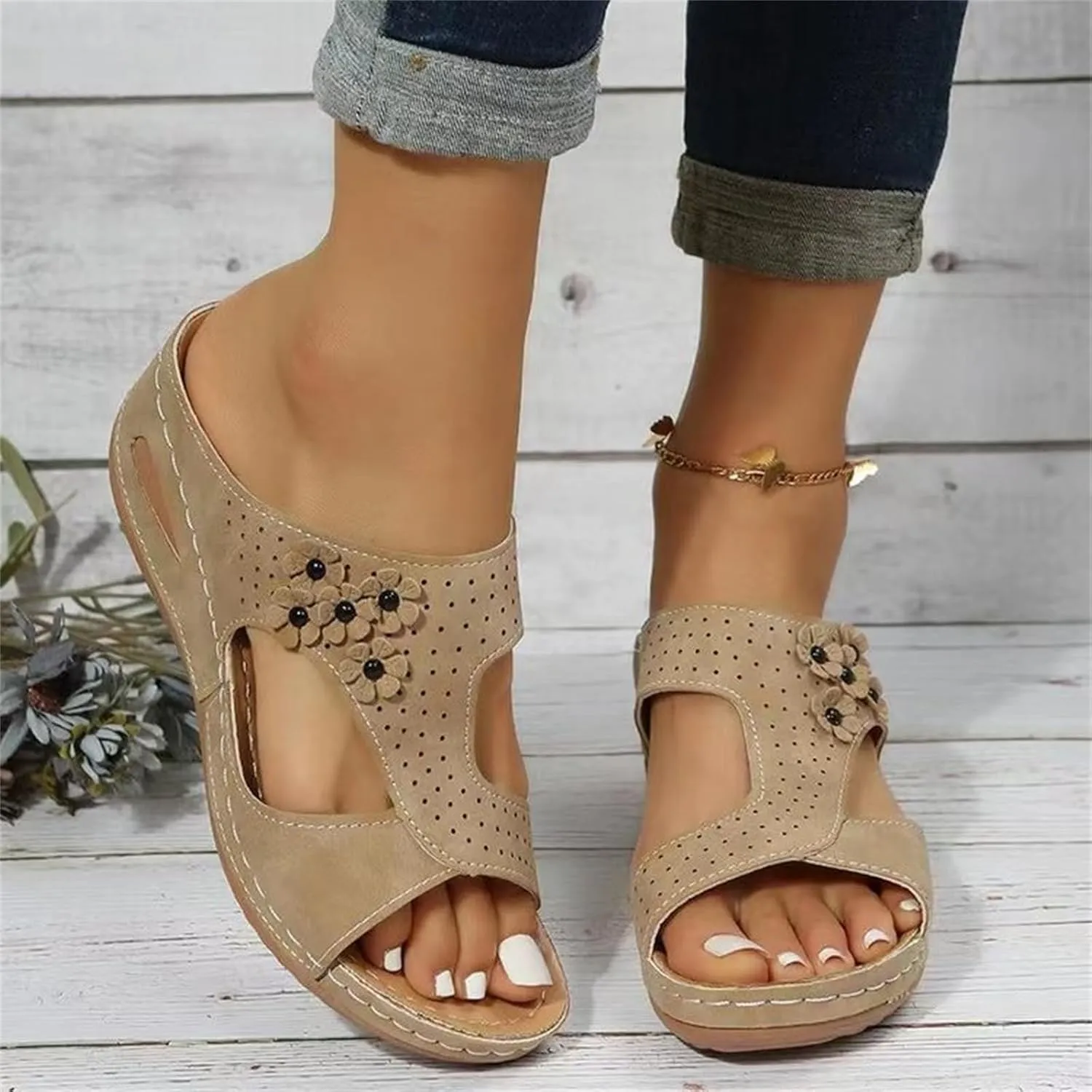 Ladmiple Sandals Women Fashion Flat Orthopedic Walking Slippers Dressy Summer Slip On Orthotic Flip Flops with Arch Support