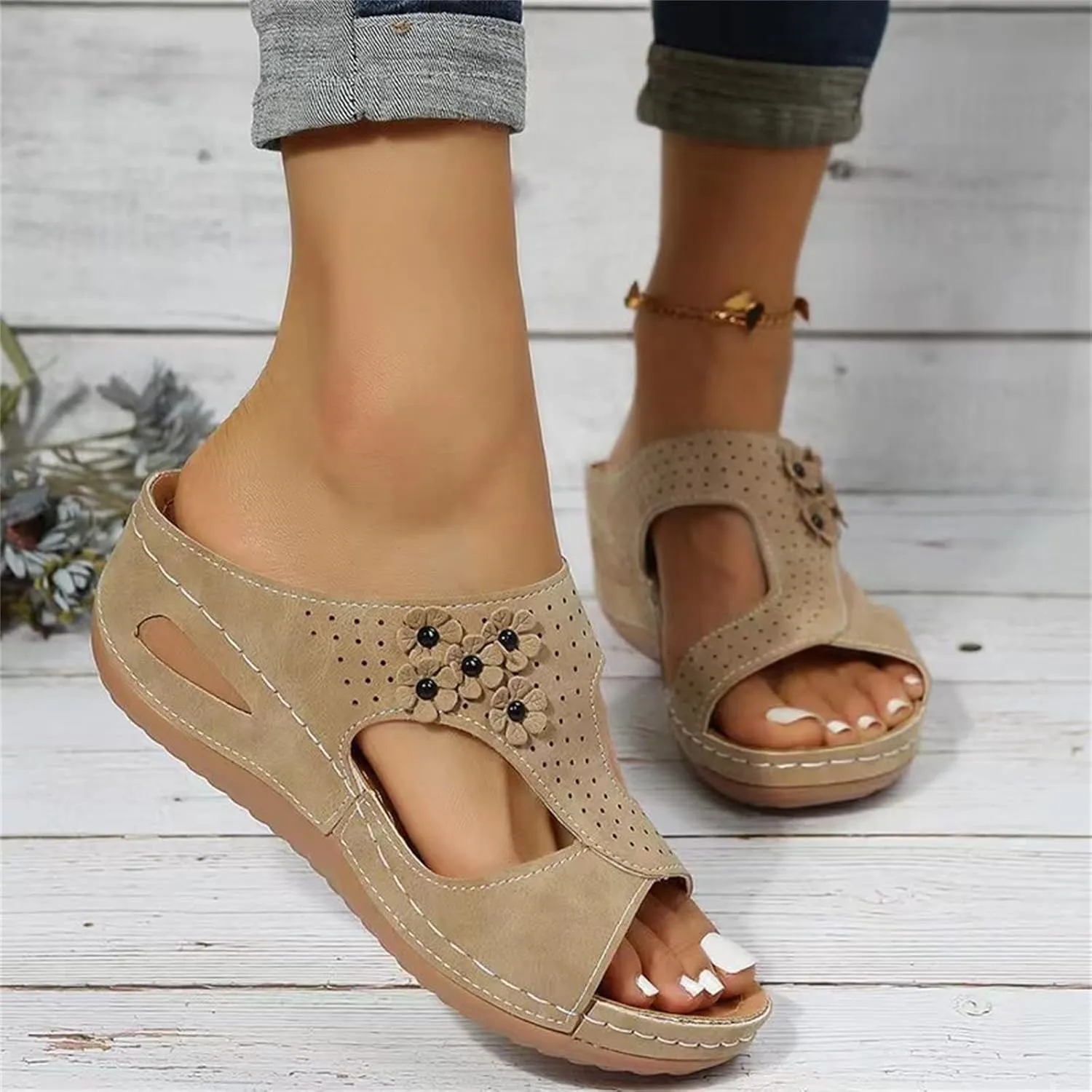 Ladmiple Sandals Women Fashion Flat Orthopedic Walking Slippers Dressy Summer Slip On Orthotic Flip Flops with Arch Support