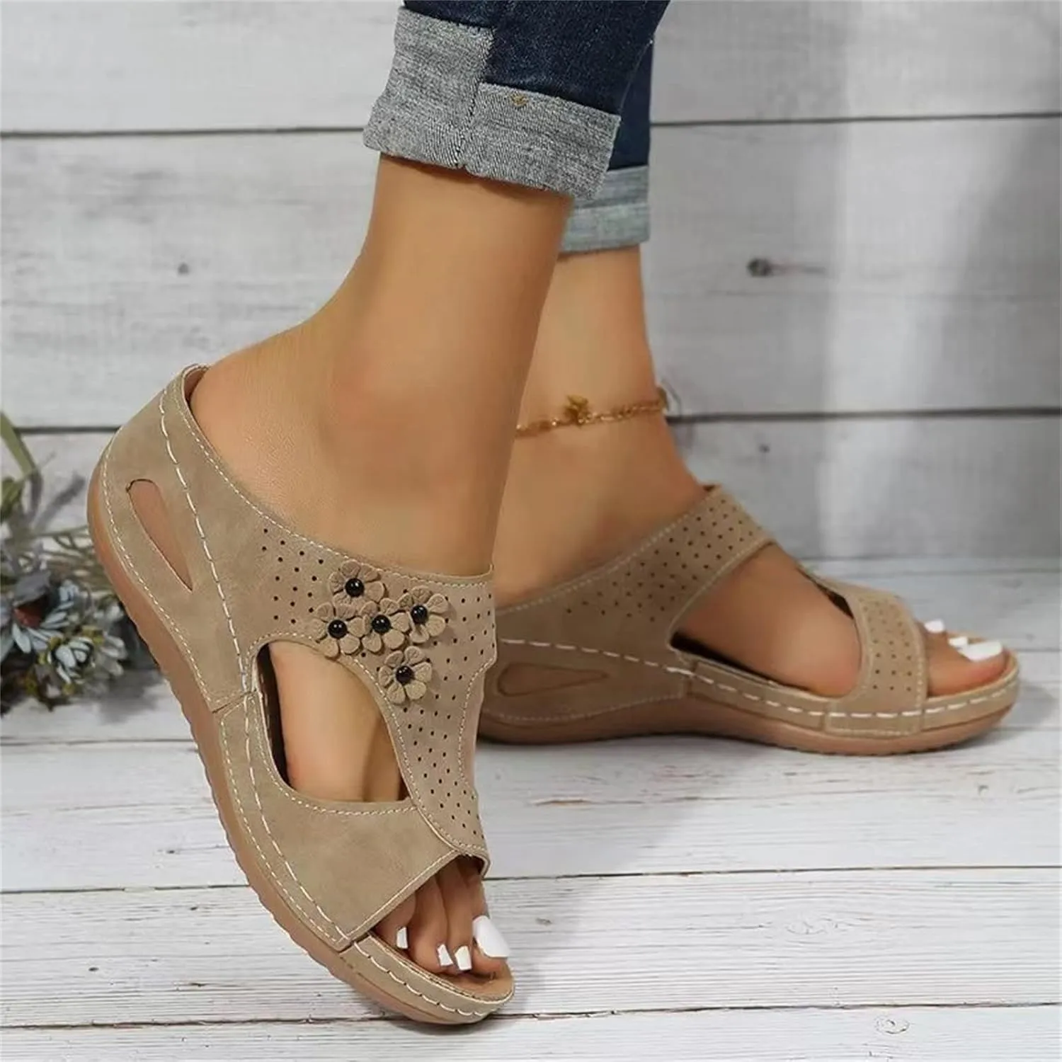 Ladmiple Sandals Women Fashion Flat Orthopedic Walking Slippers Dressy Summer Slip On Orthotic Flip Flops with Arch Support