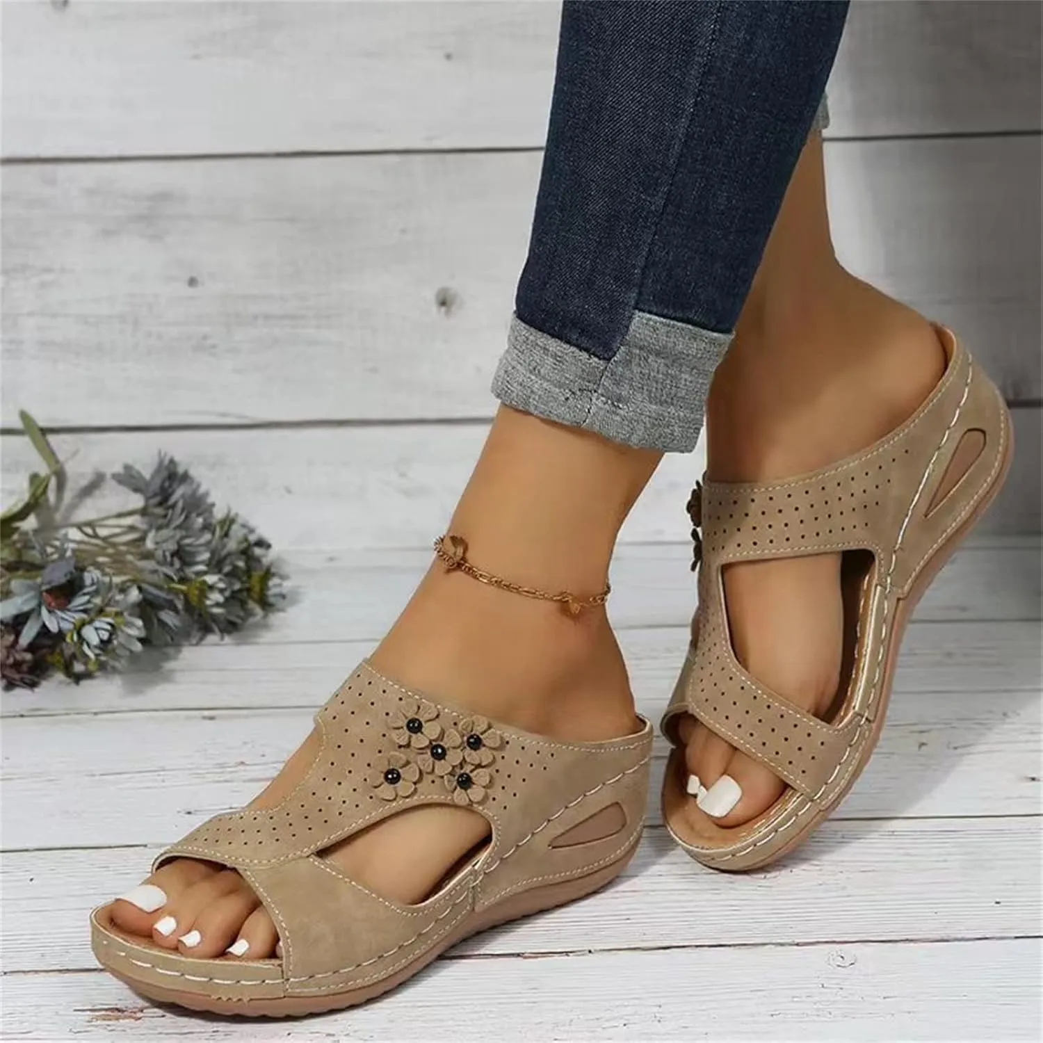Ladmiple Sandals Women Fashion Flat Orthopedic Walking Slippers Dressy Summer Slip On Orthotic Flip Flops with Arch Support