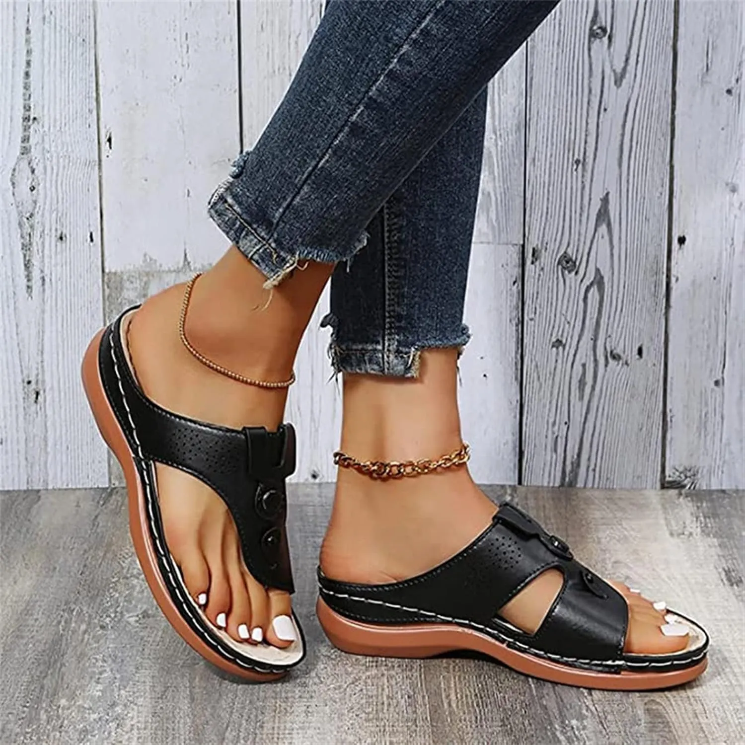 Ladmiple Sandals Women Fashion Wedges Orthotic Slides Fashion Orthopedic Flip Flops Slippers With Comfortable Arch Support
