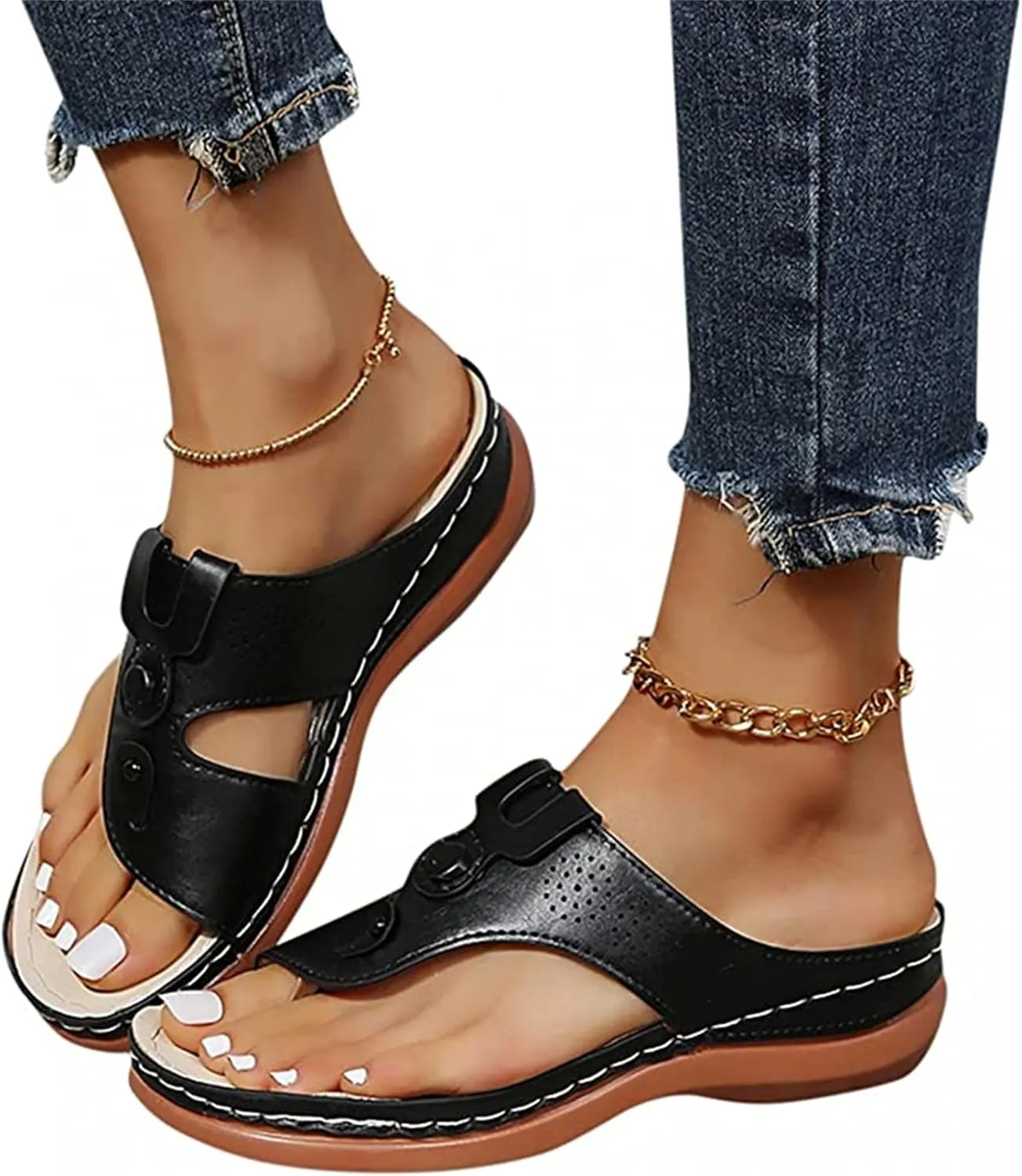 Ladmiple Sandals Women Fashion Wedges Orthotic Slides Fashion Orthopedic Flip Flops Slippers With Comfortable Arch Support