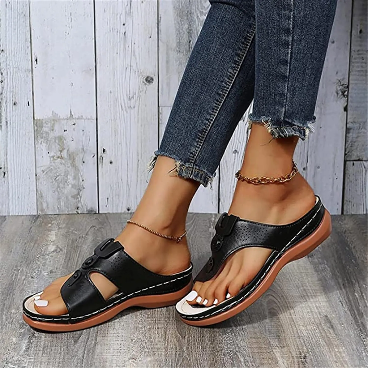 Ladmiple Sandals Women Fashion Wedges Orthotic Slides Fashion Orthopedic Flip Flops Slippers With Comfortable Arch Support